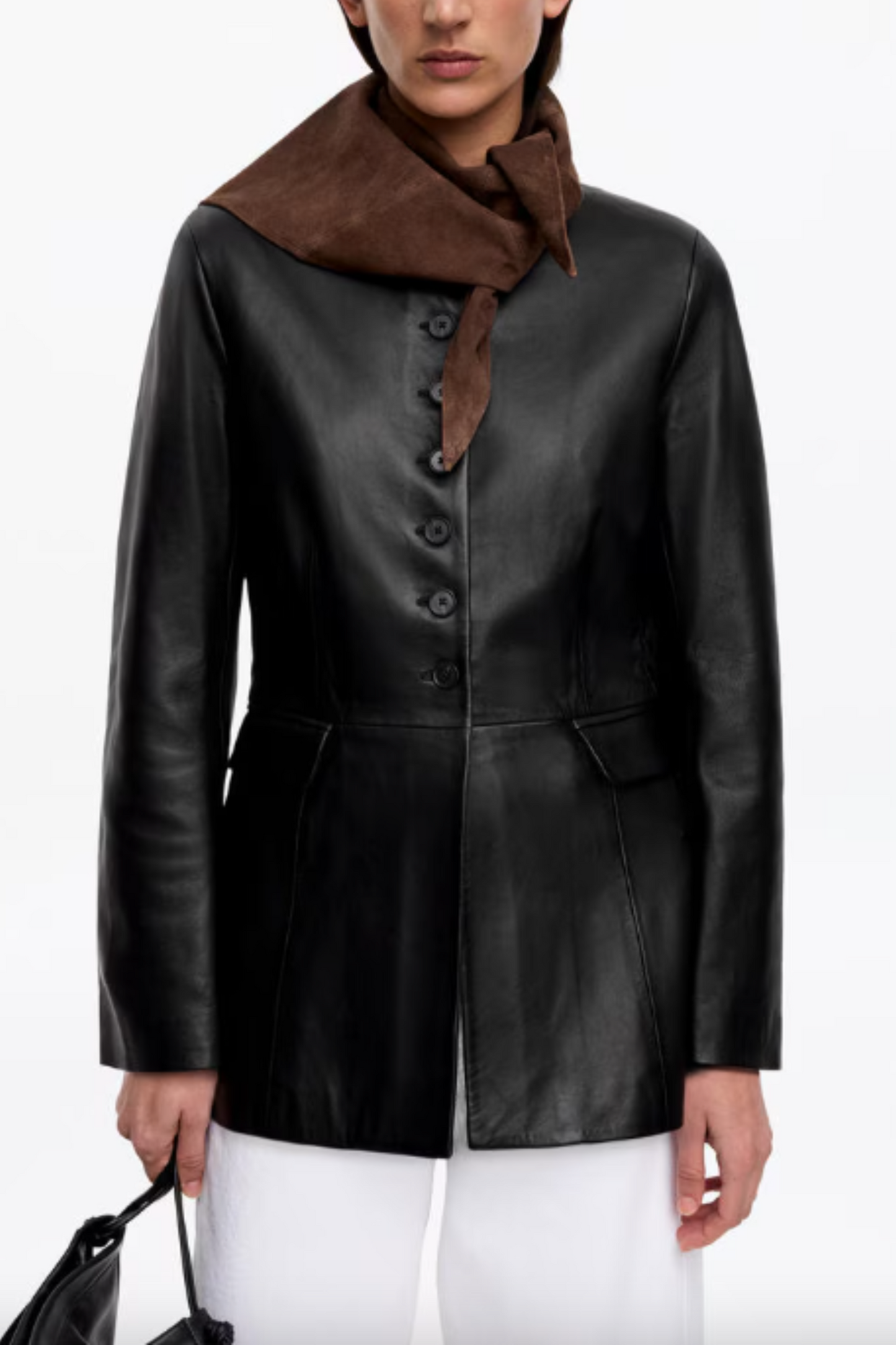 Collarless Leather Blazer
