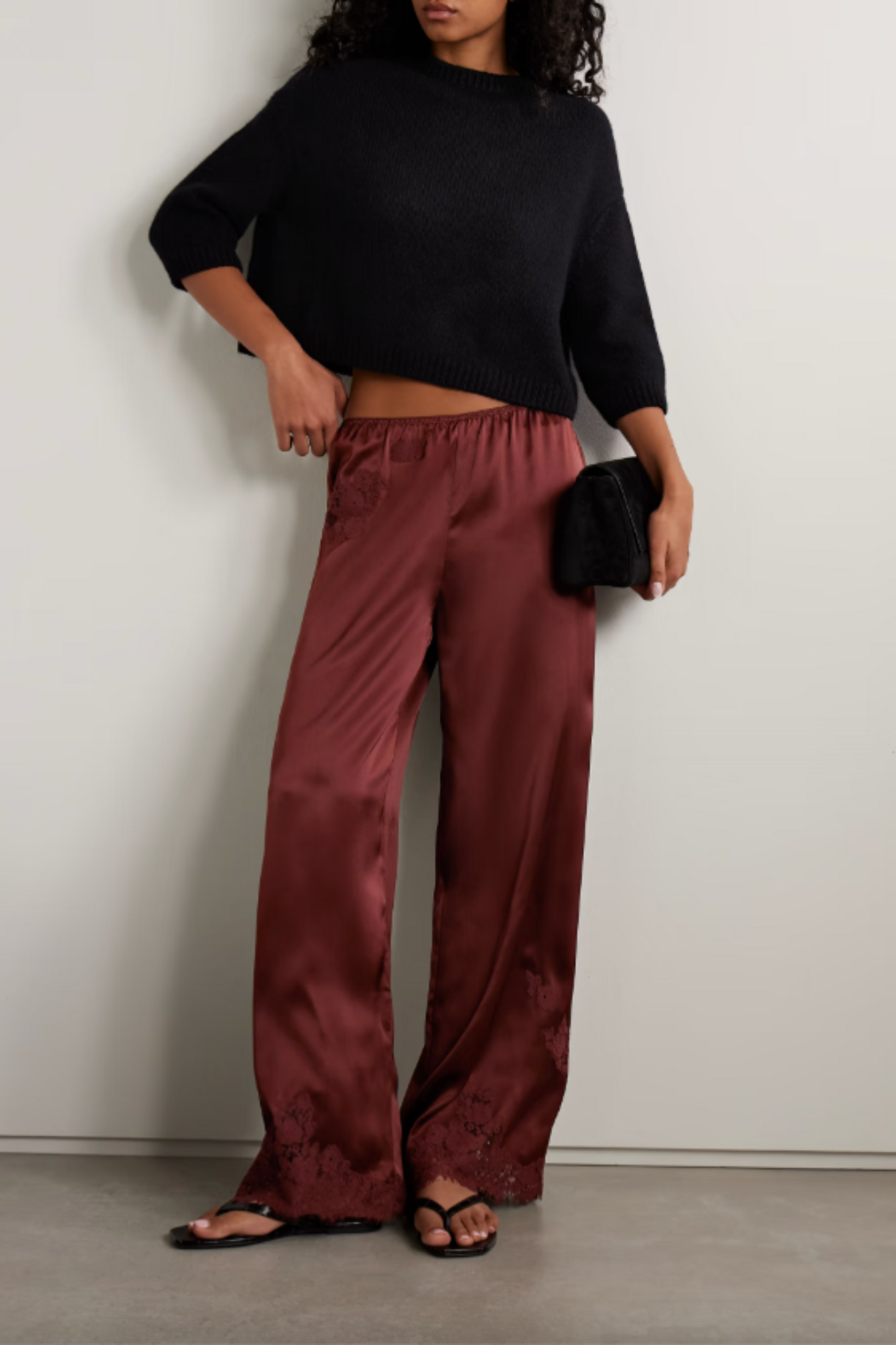Lavon Lace-Trimmed Silk-Satin Wide-Leg Pants