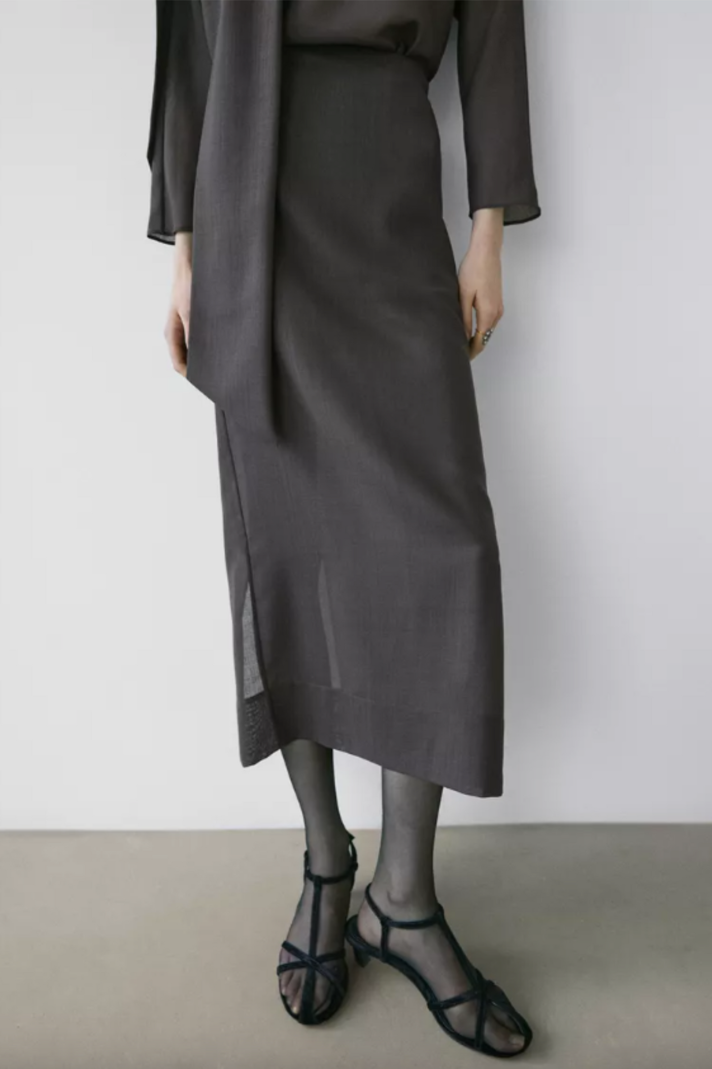 Straight Midi Skirt with Sheer Detail