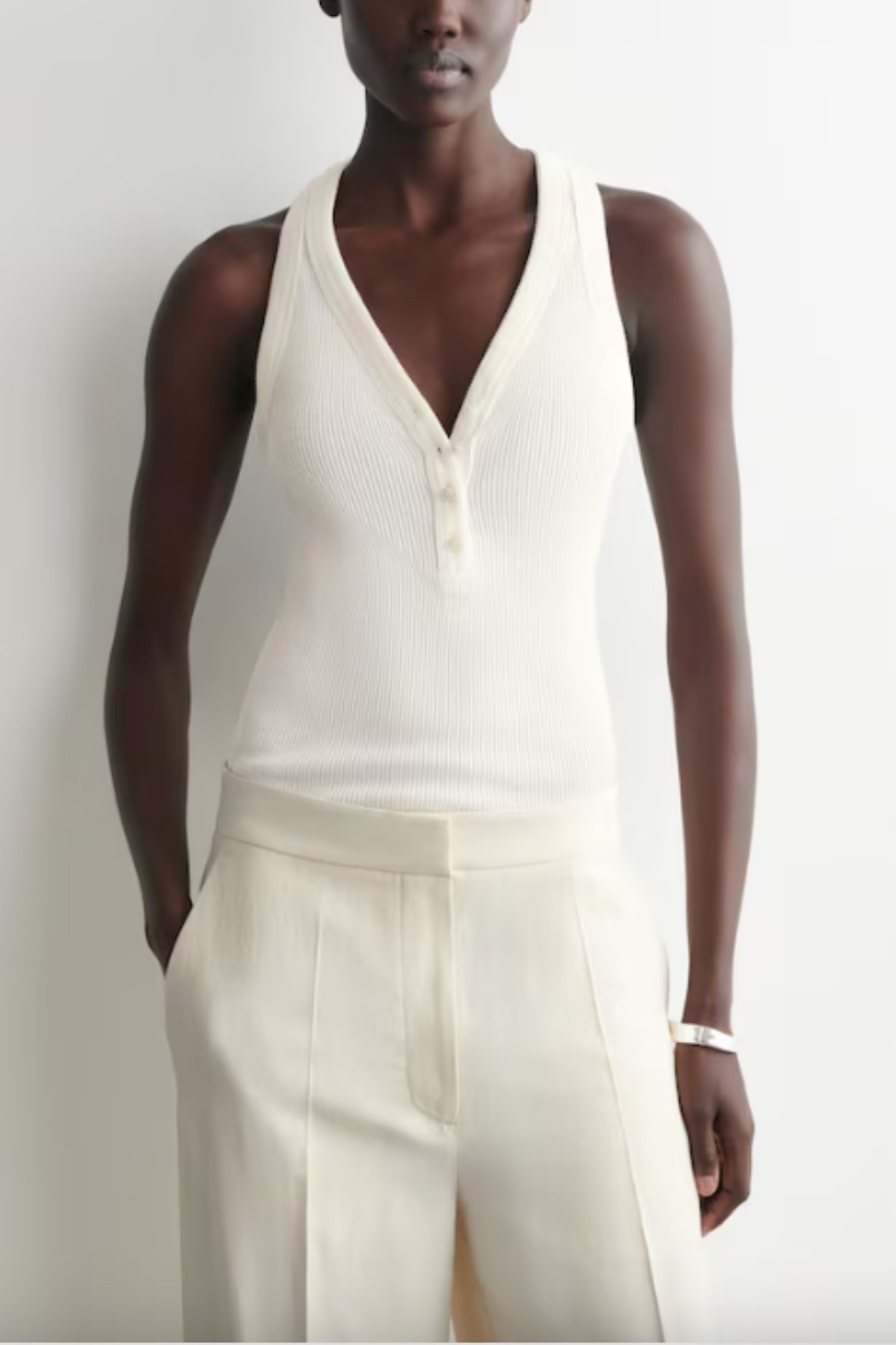 Ribbed-Knit Henley Tank Top