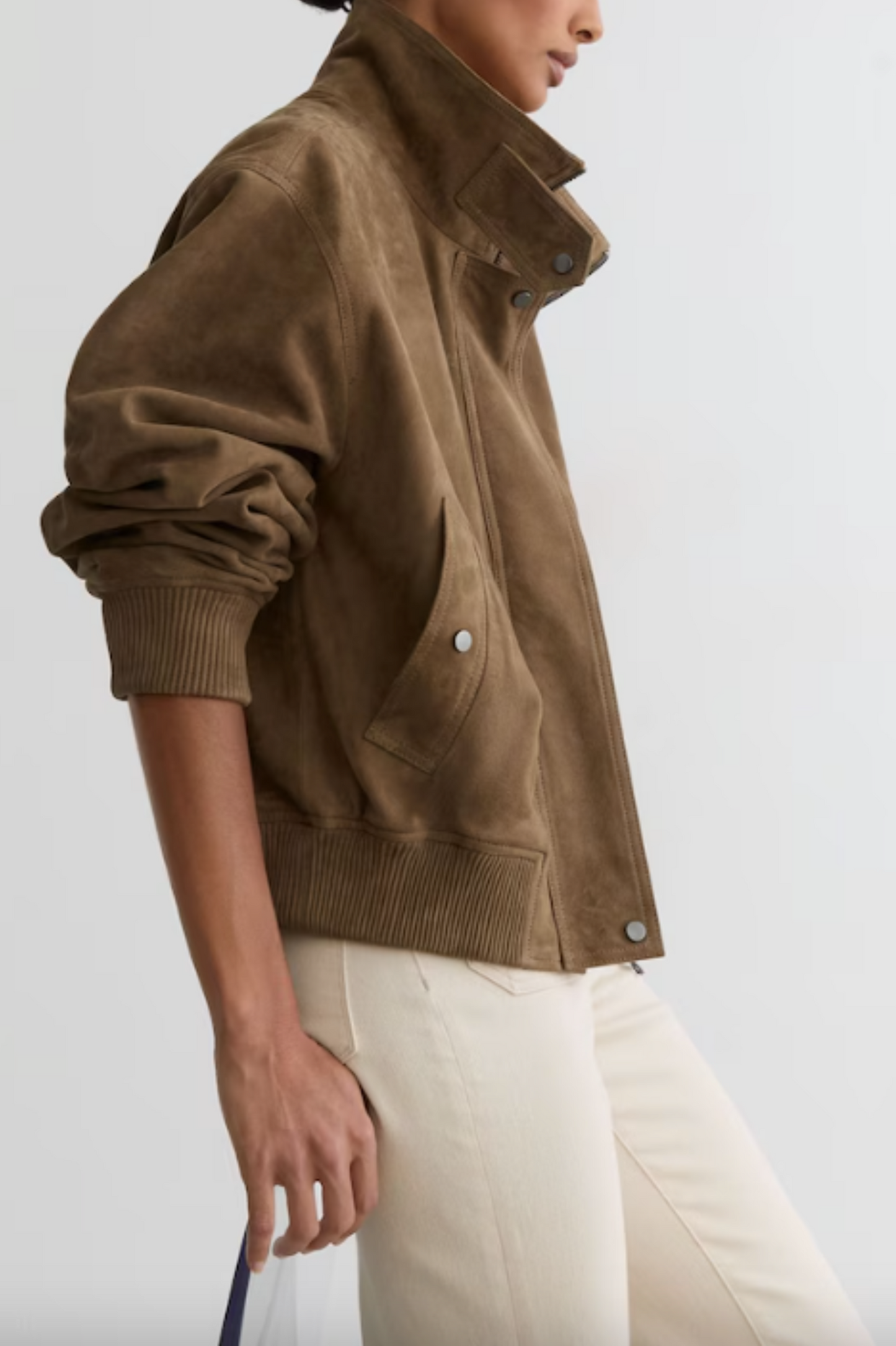 Suede Funnel-Neck Bomber Jacket