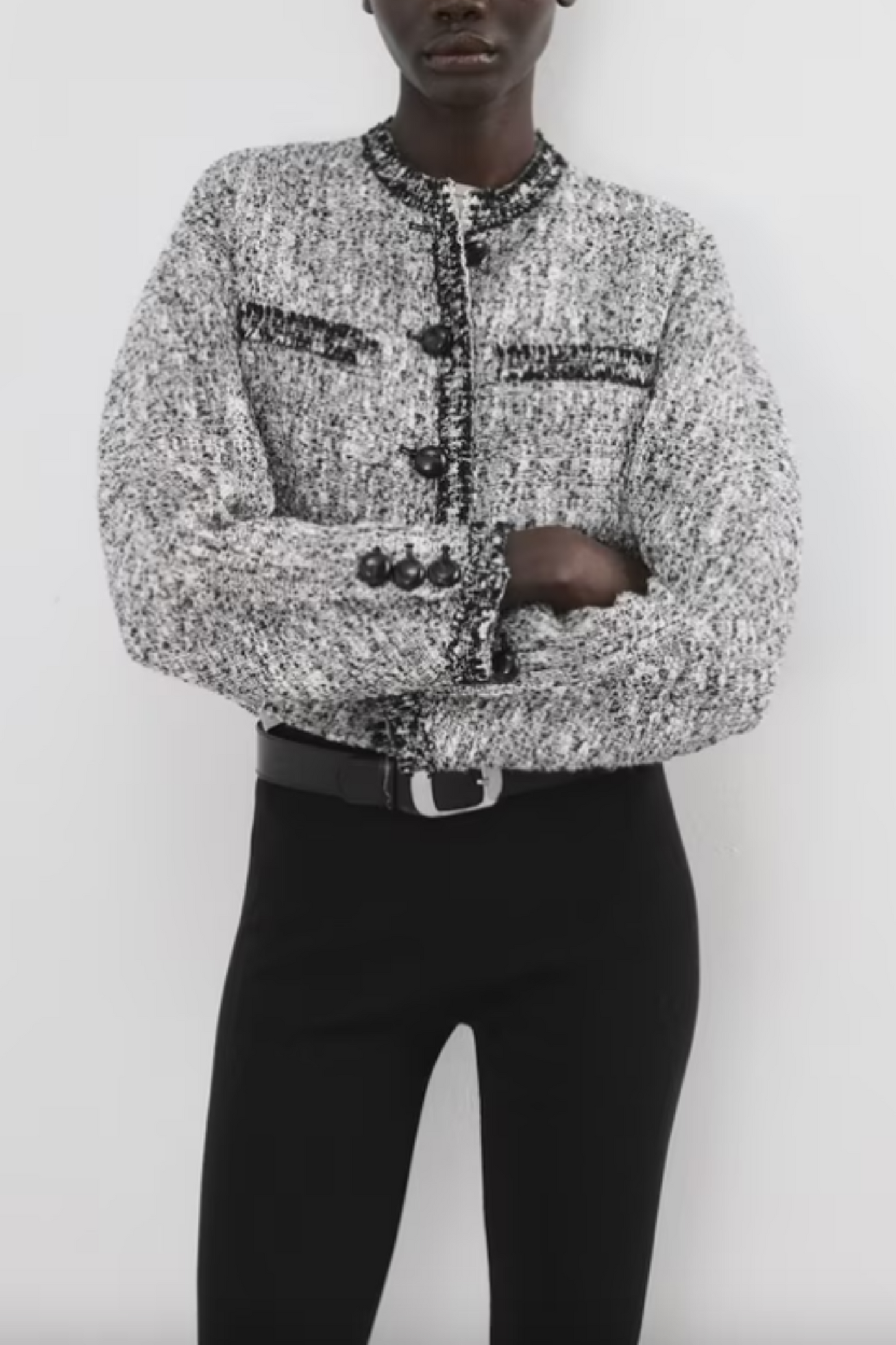 Frayed Edge Cropped Tweed Jacket