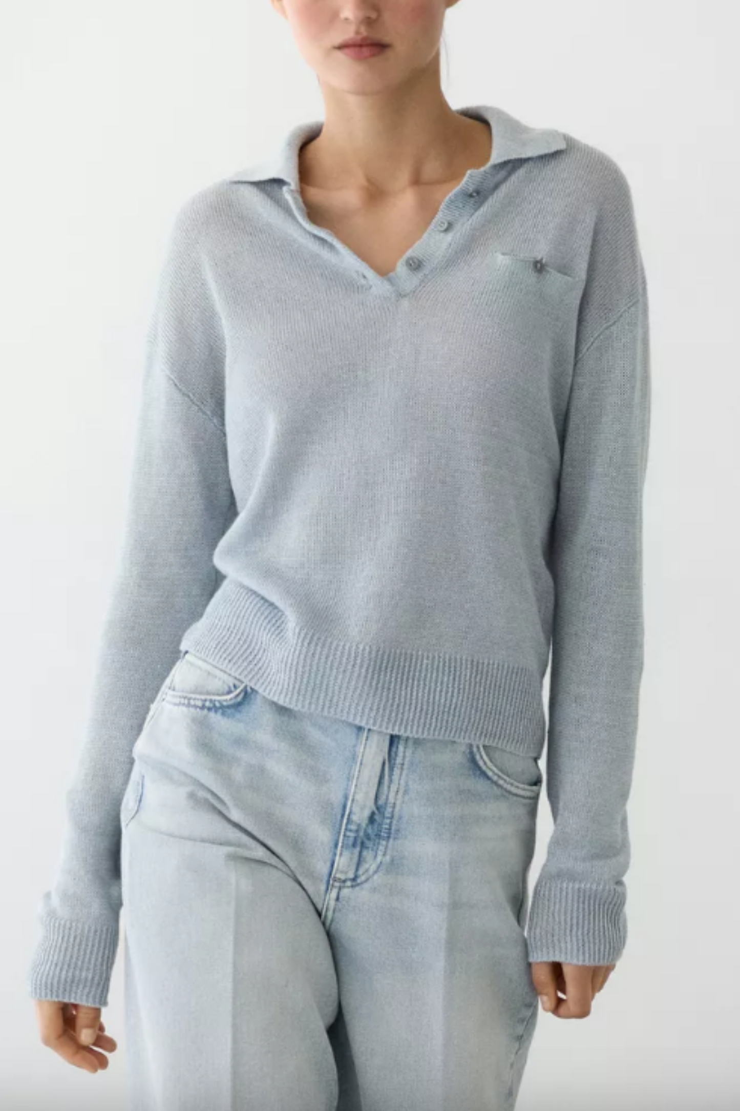 Fine Linen Polo-collar Sweater