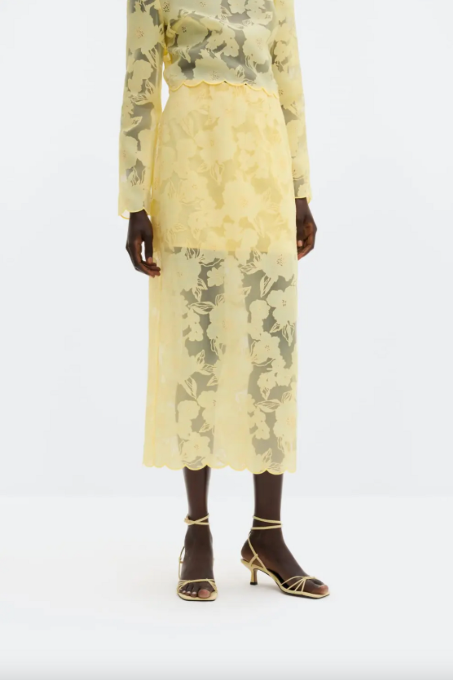 Sheer Floral Lace Midi Skirt