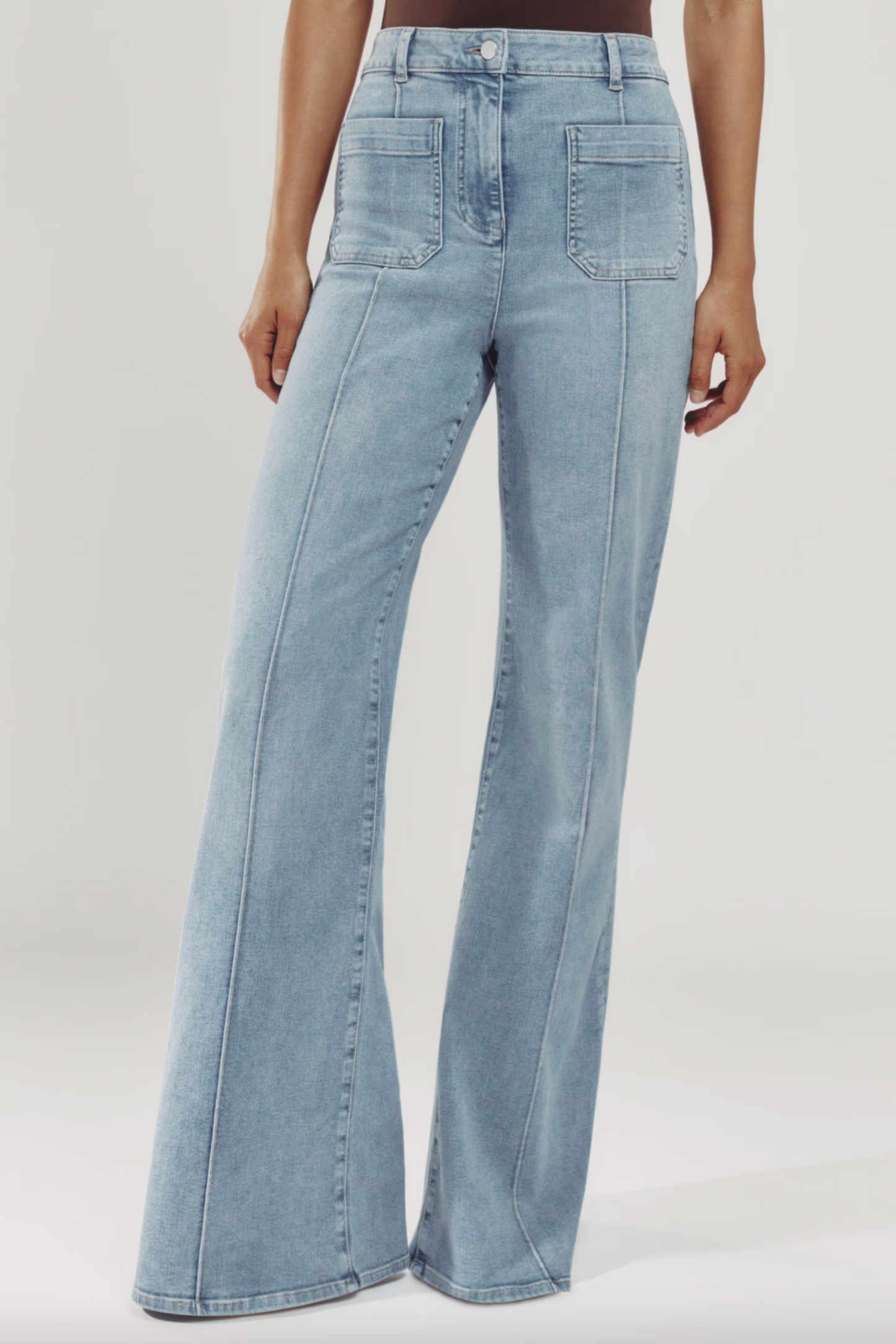 Patch-Pocket Flared Jeans in Light Blue