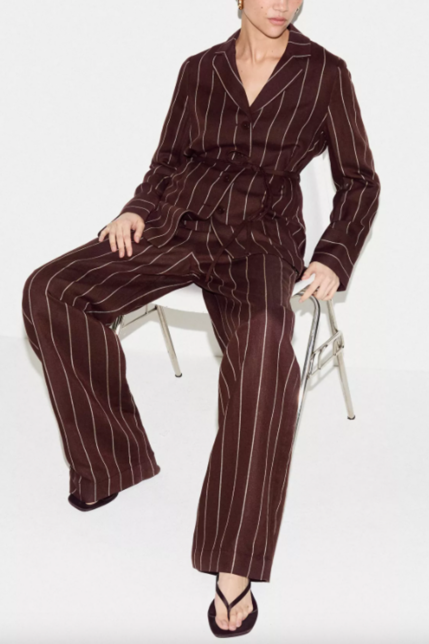 Pinstripe Relaxed Linen-blend Shacket