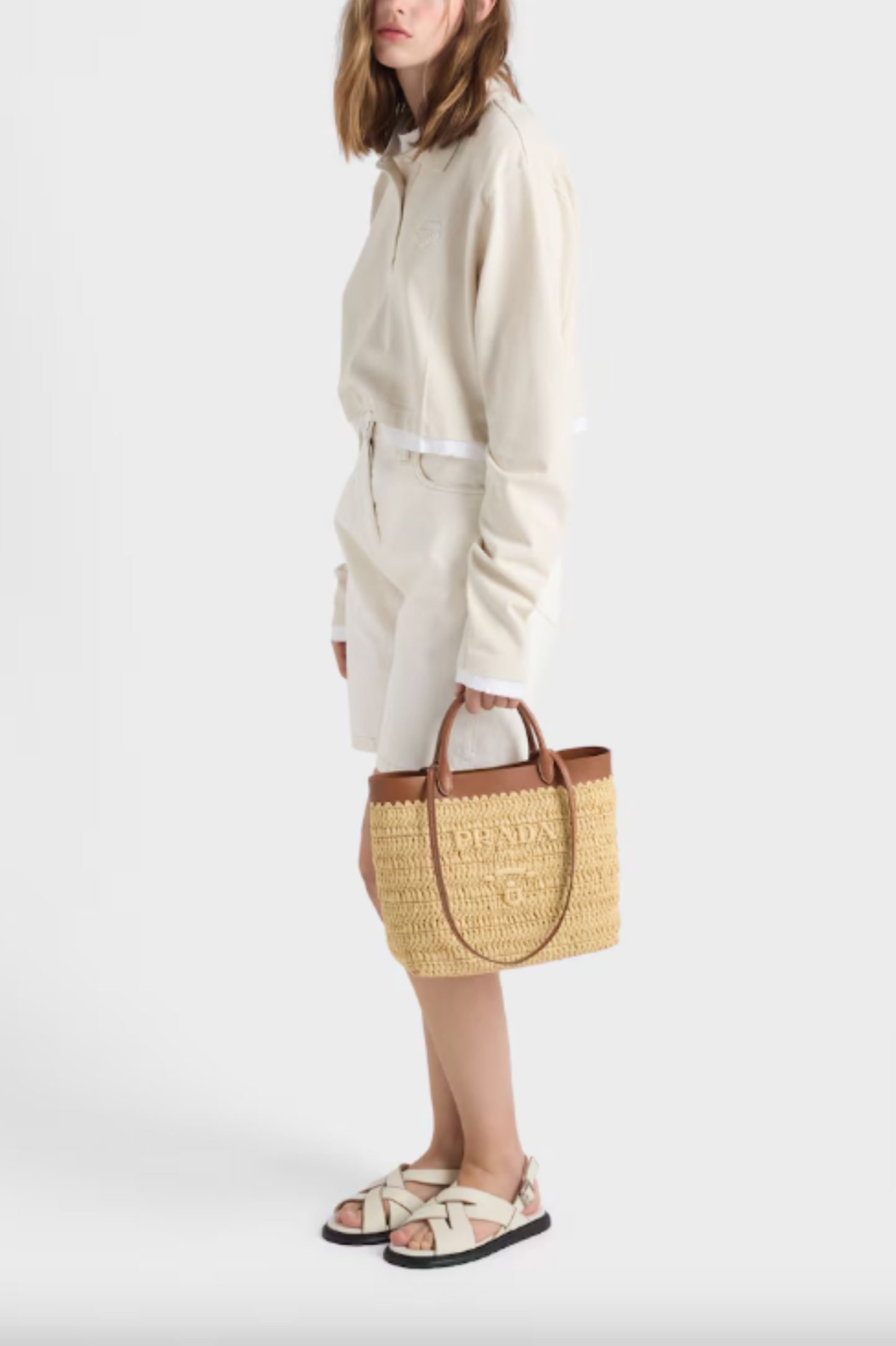 Small Crochet and Leather Tote Bag