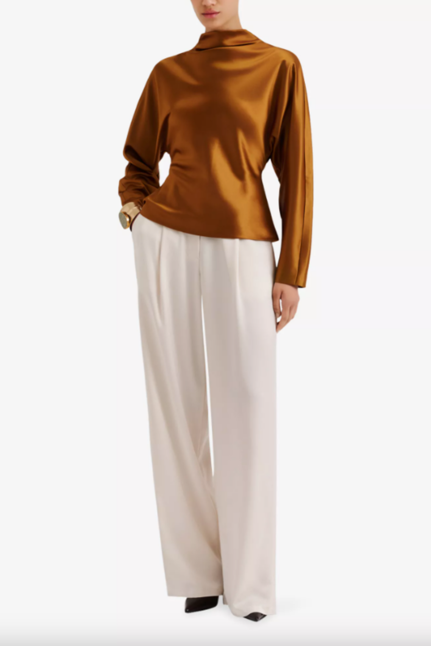 Zora Barrel-Sleeve Satin Blouse