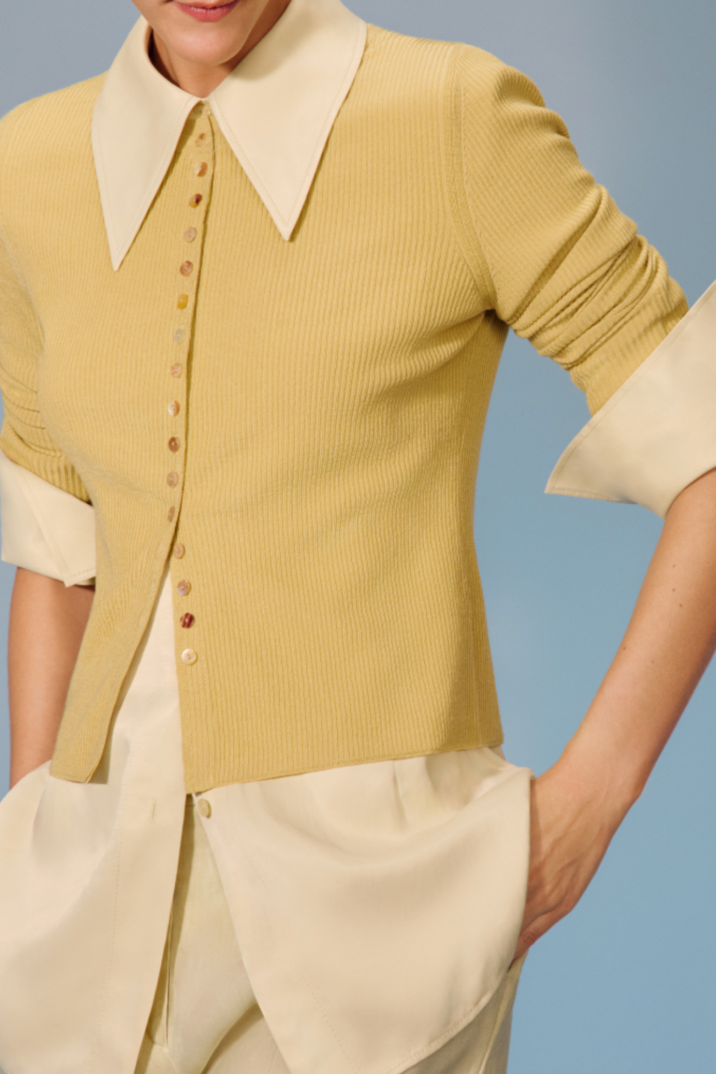 Merino Wool Rich Rib Knit Button Detail Cardigan