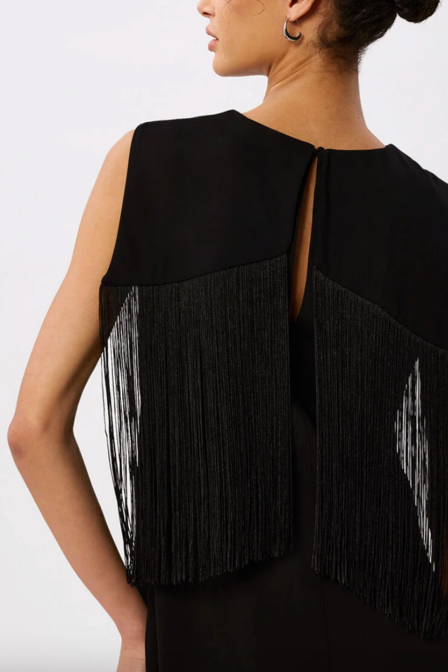 Black Fringe Back Midi Dress