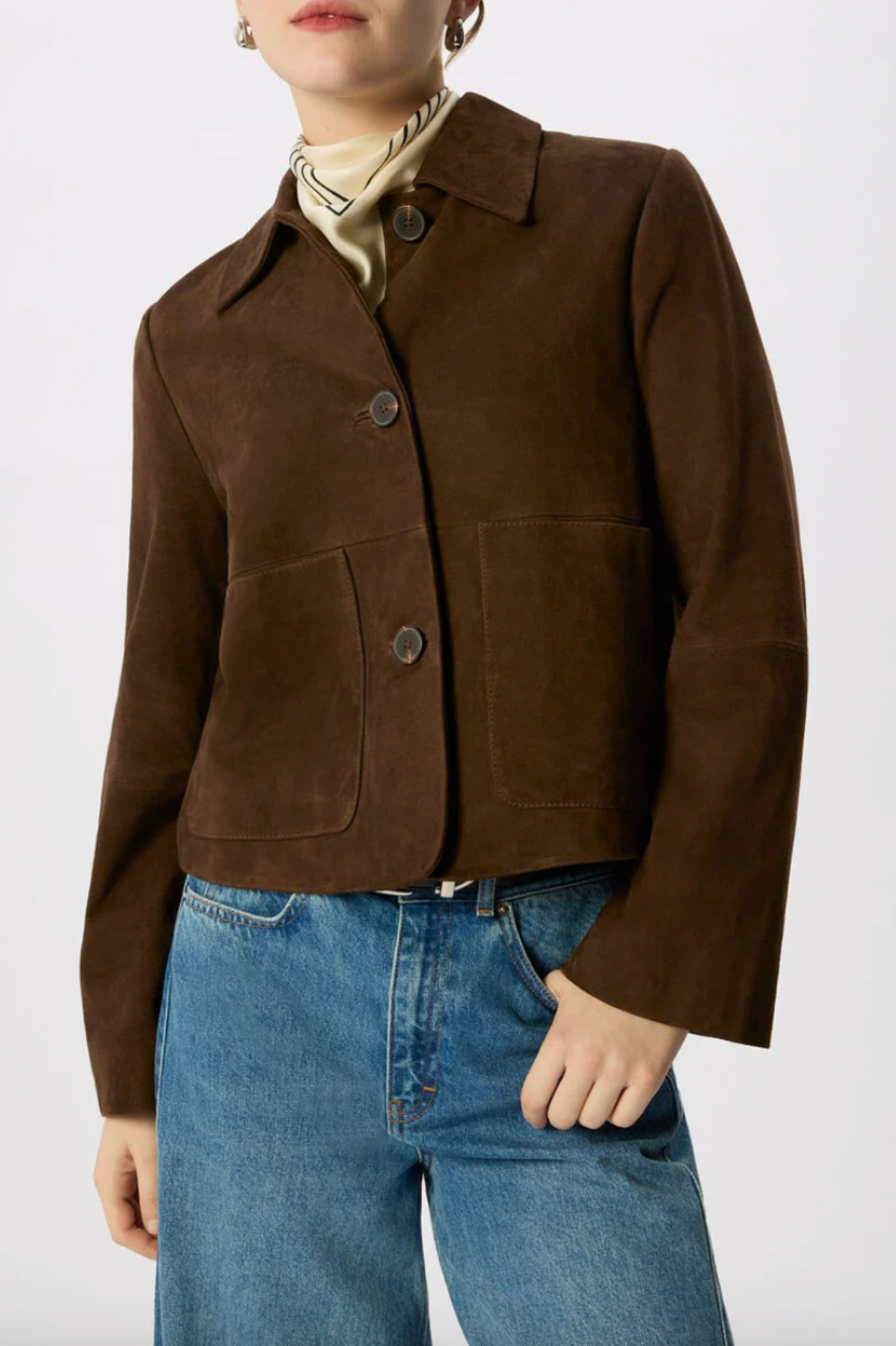Chocolate Button Cropped Suede Jacket