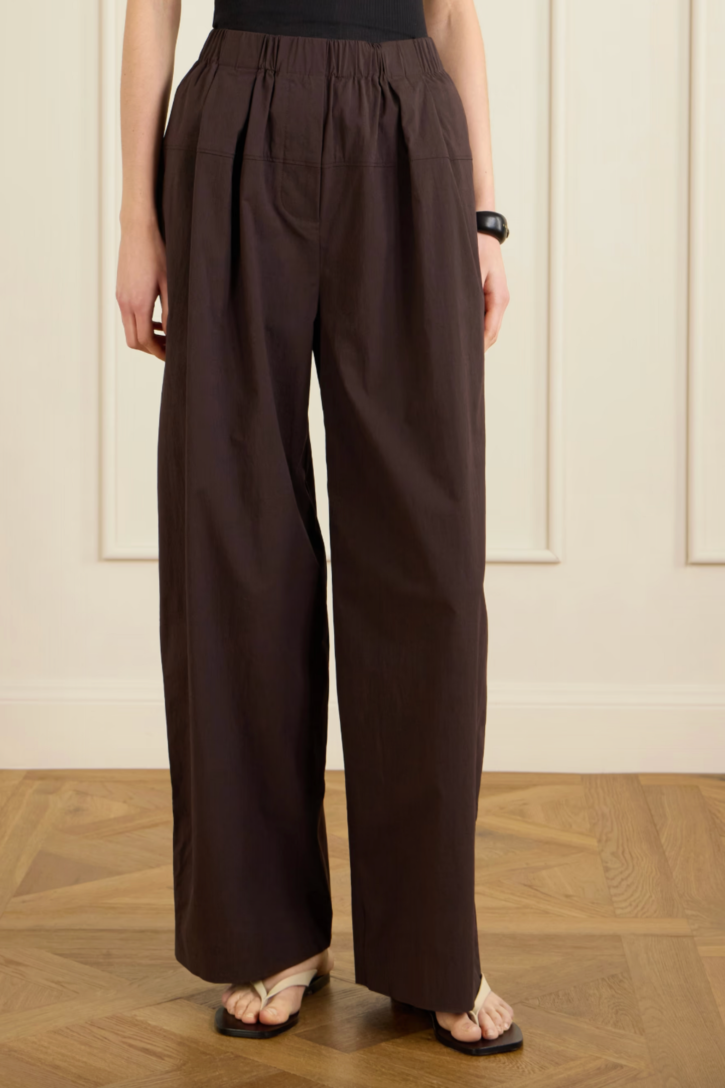 Pleated Cotton-blend Poplin Wide-leg Pants