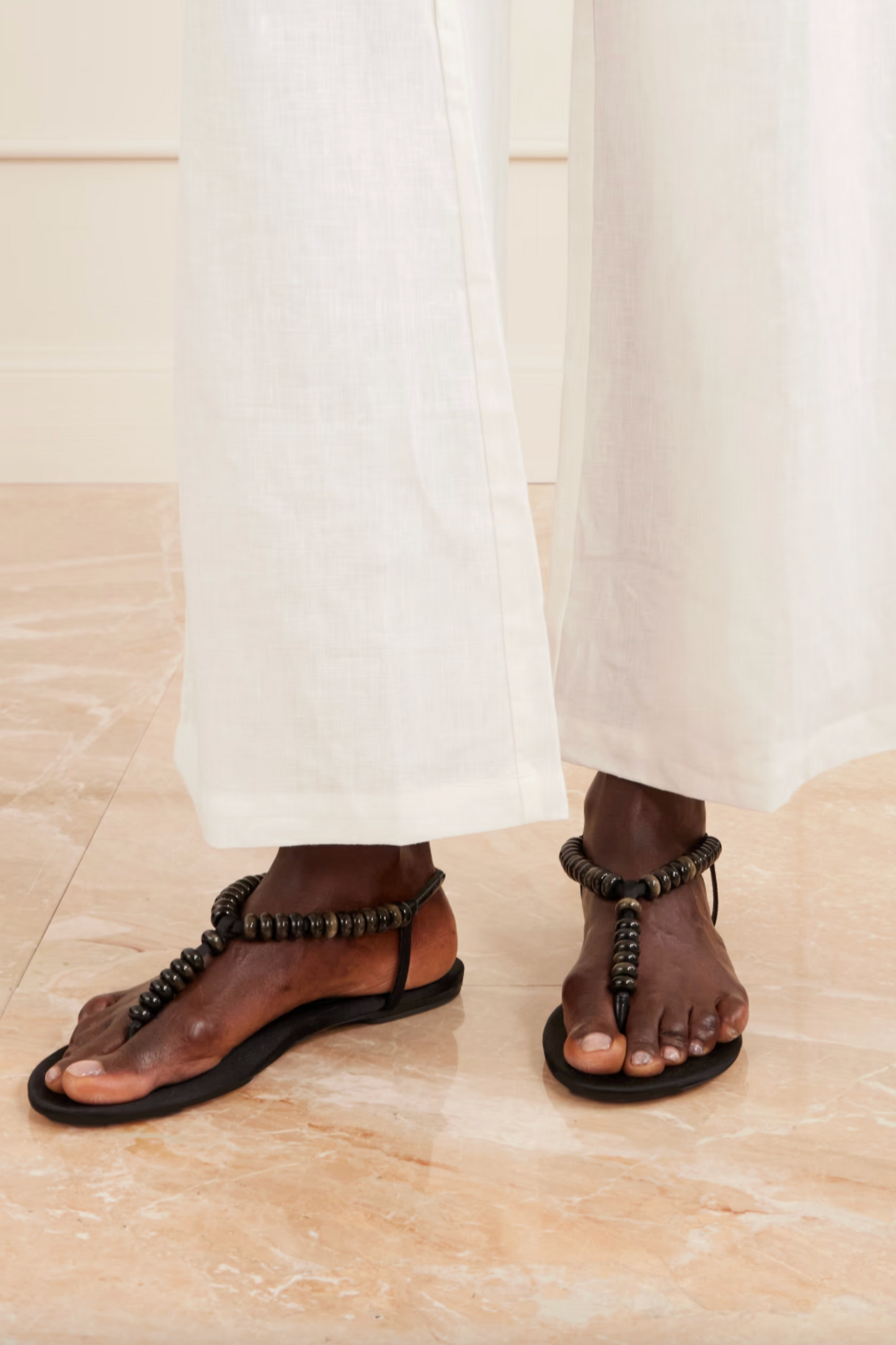 Beaded Leather Flat Sandals