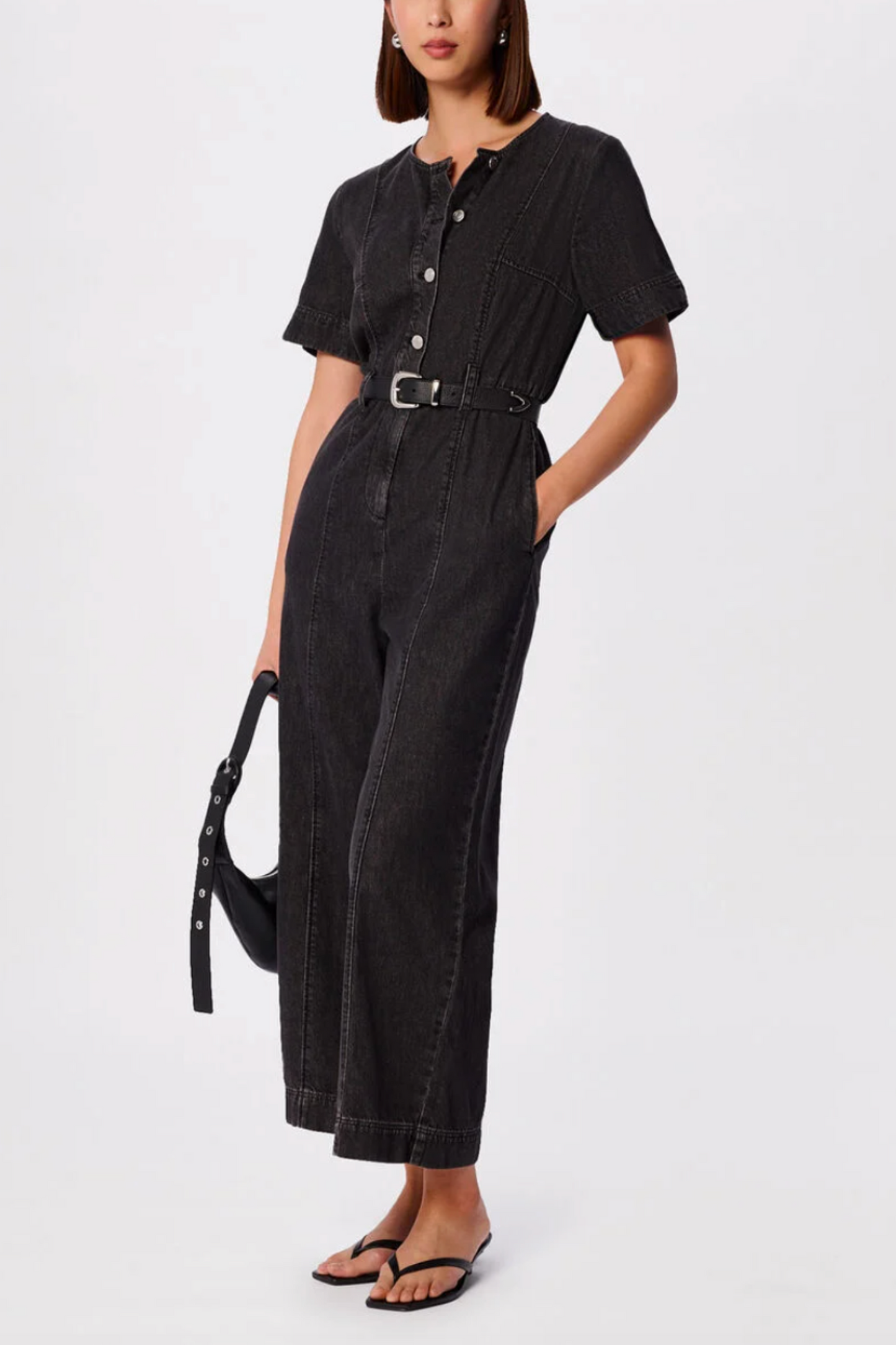 Washed Black Button Down Jumpsuit