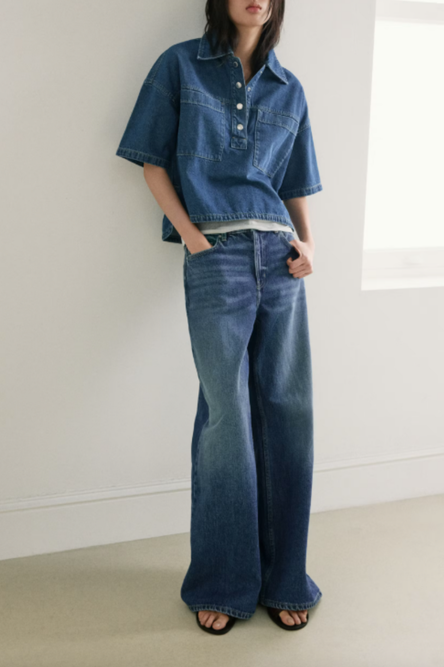 Denim Blouse with Pockets
