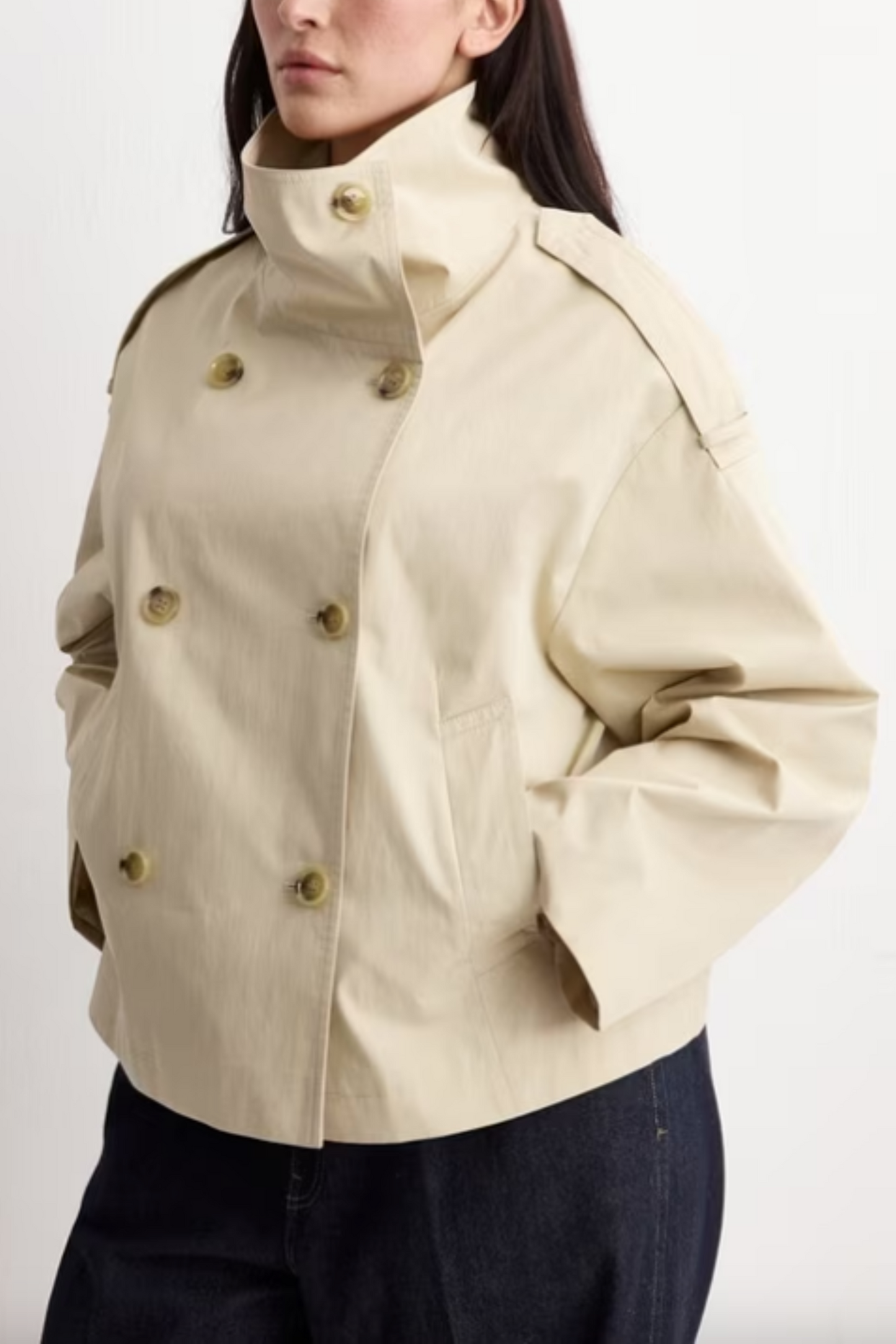 Funnel-neck Double-breasted Jacket