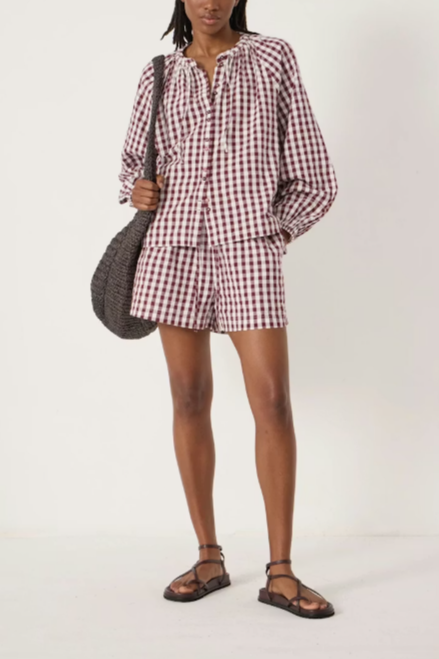 Gathered Gingham Beach Shirt and Shorts