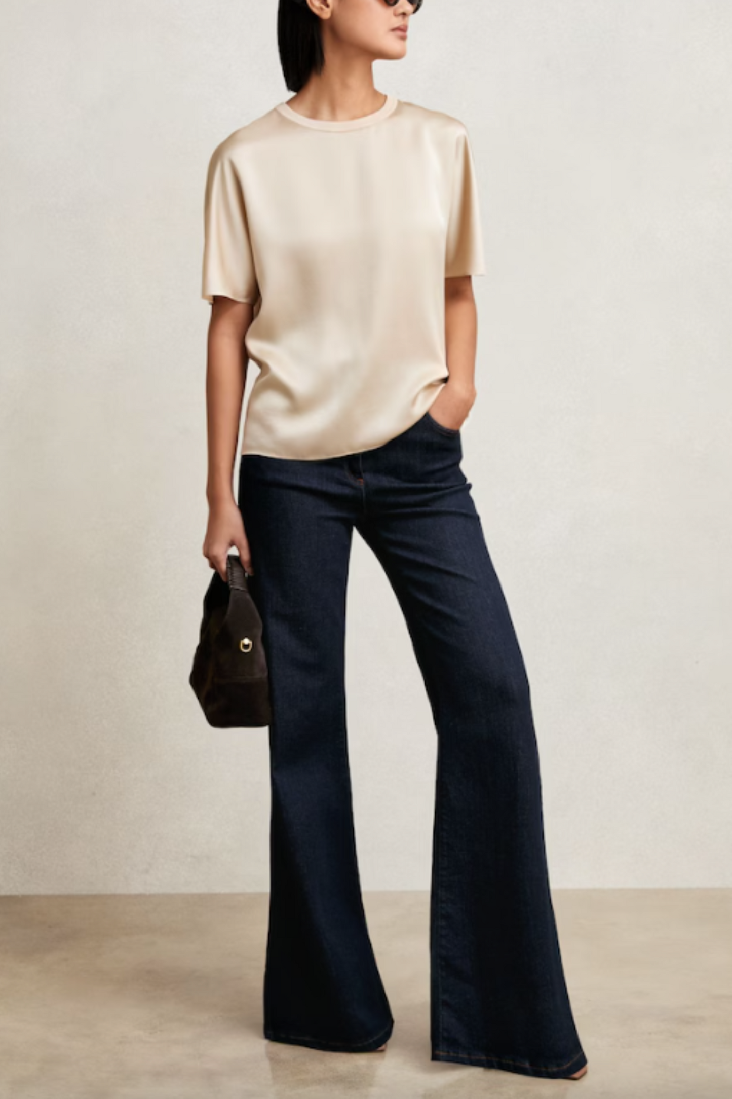 Silk Short-Sleeve Top in Champagne Neutral