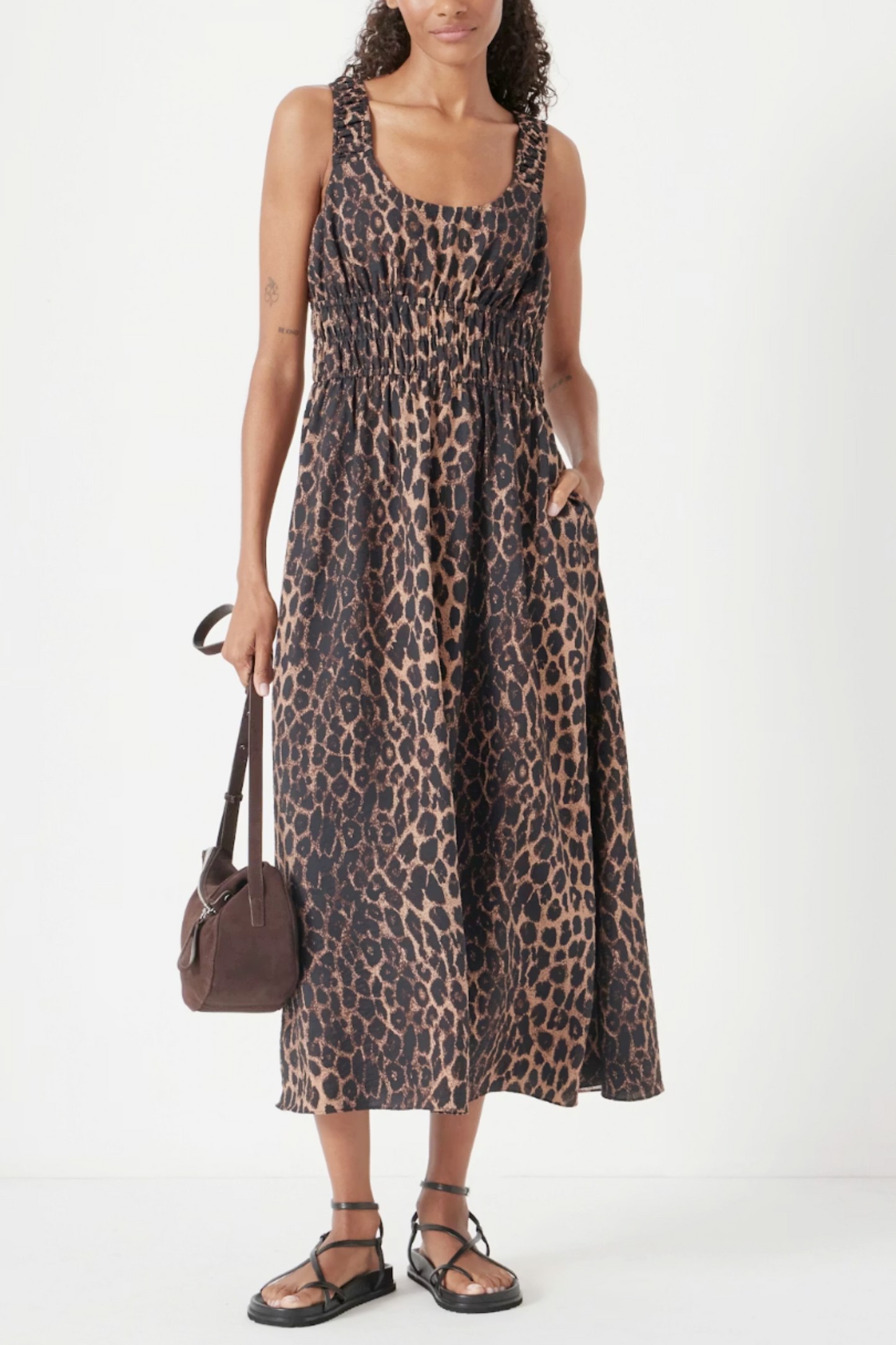 Air Flow Gathered Straps Midi Dress