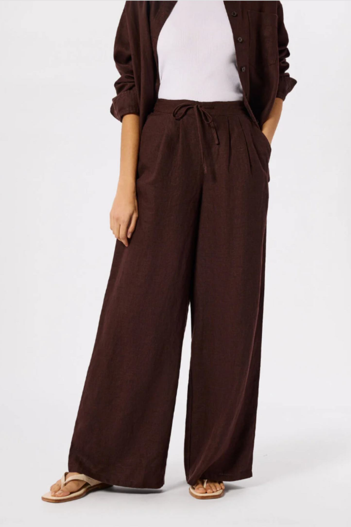 Brown Wide Leg Linen Trouser