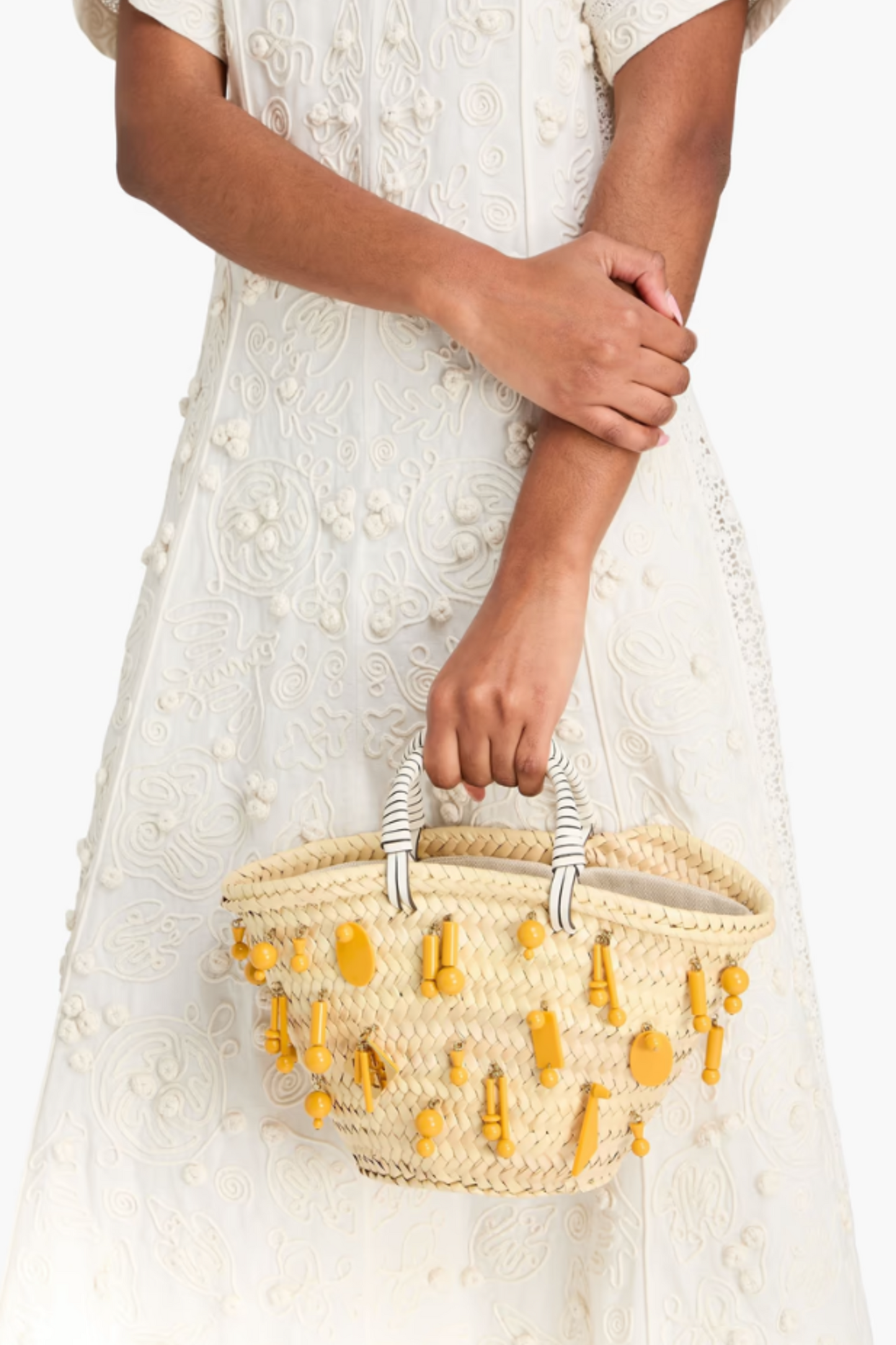 Embellished raffia tote