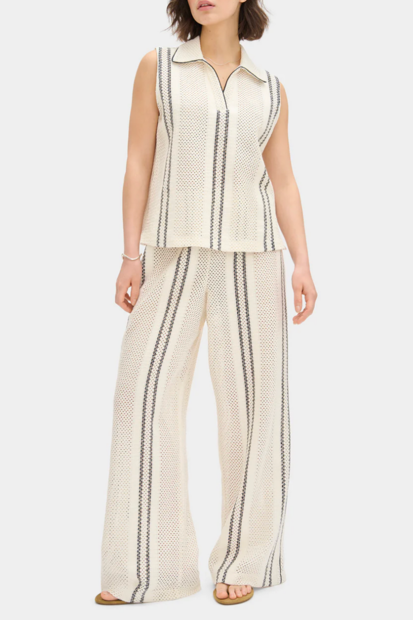 LB Sutton Crochet Sleeveless Polo Top and Lennox Trousers