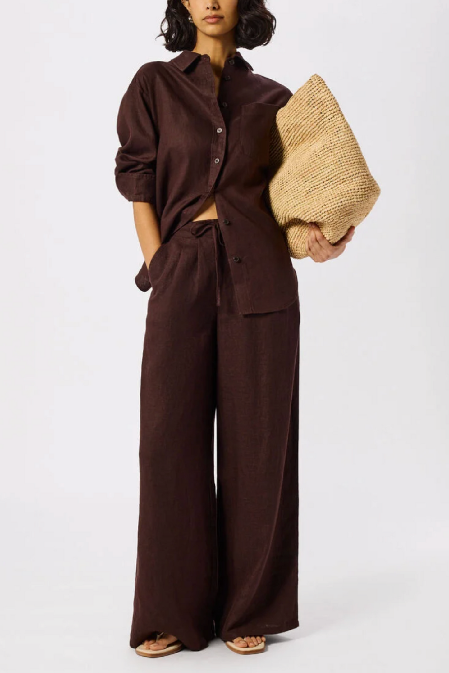 Brown Ultimate Linen Shirt and Wide Leg Trouser
