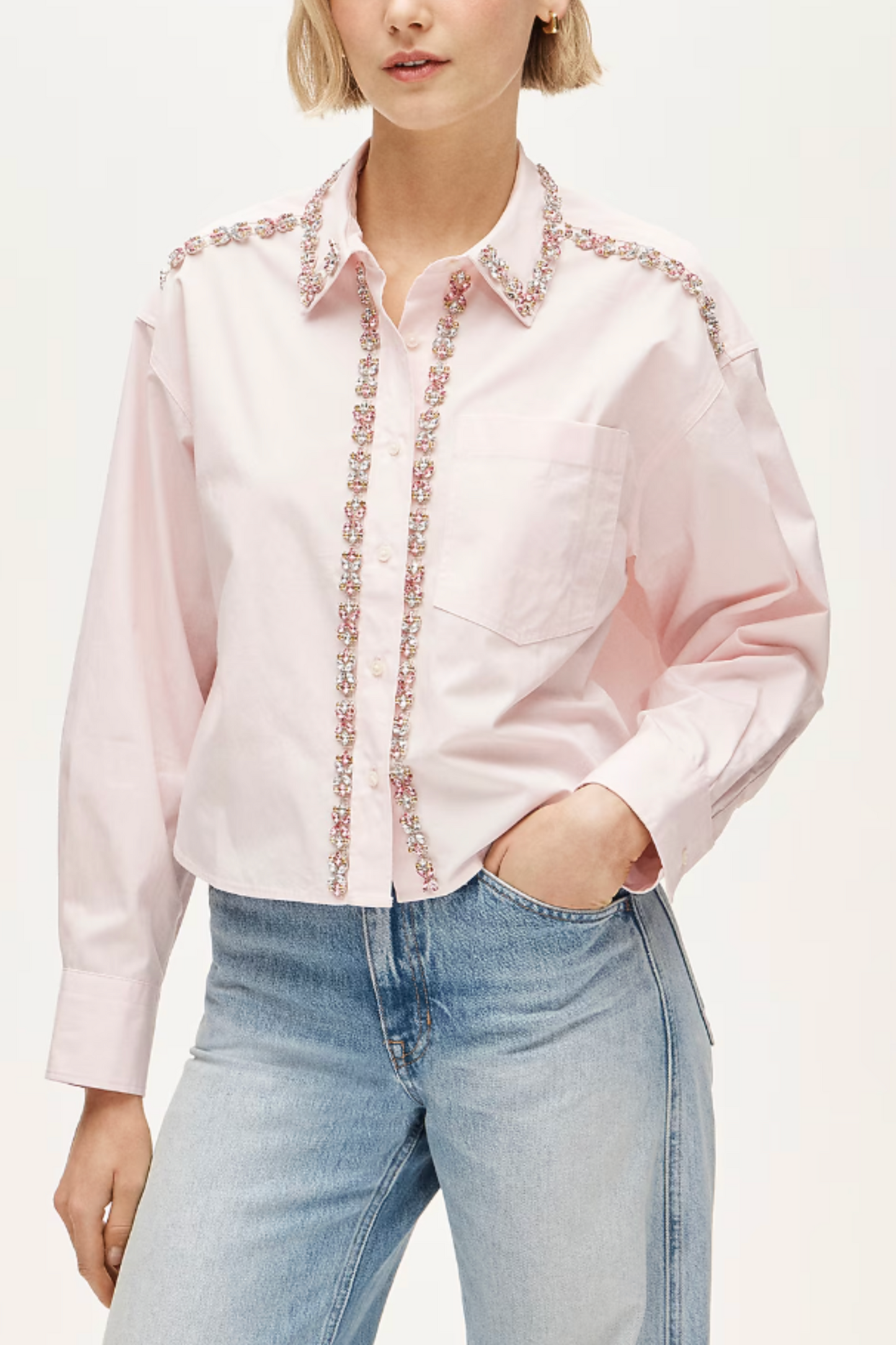 Étienne Cropped Button-up Shirt in Embellished Cotton Poplin