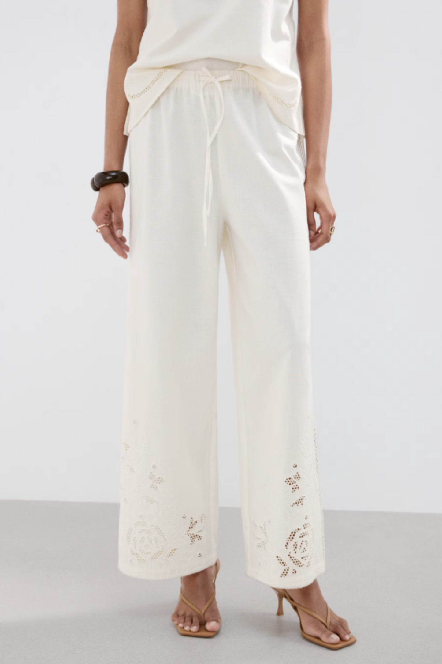 Embroidered Cut-out Palazzo Trousers