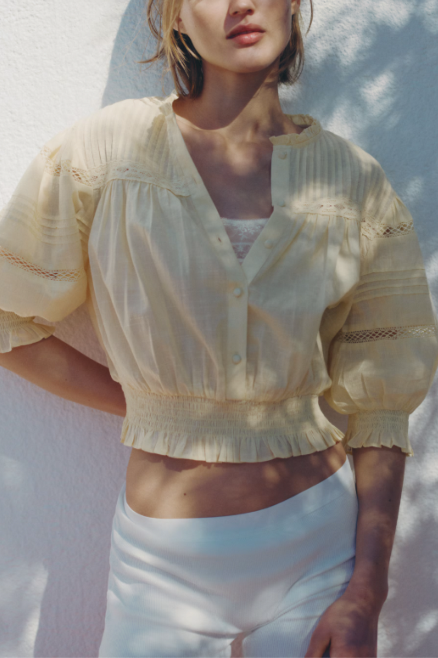 Pintucked cotton blouse