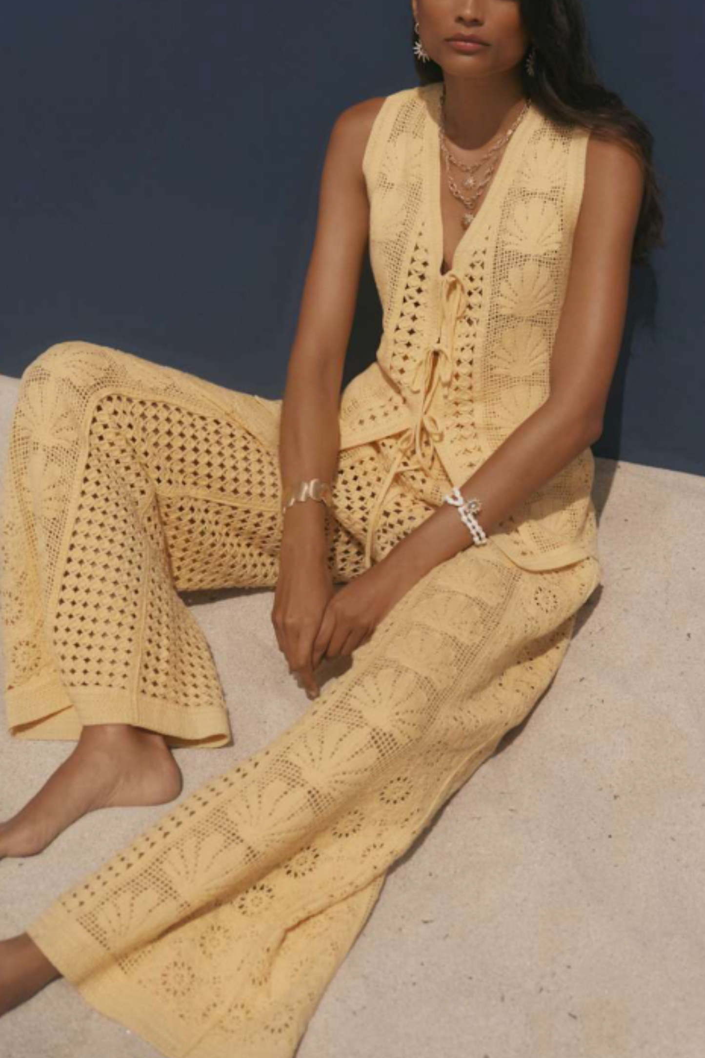 Yellow Crochet Shell Trousers