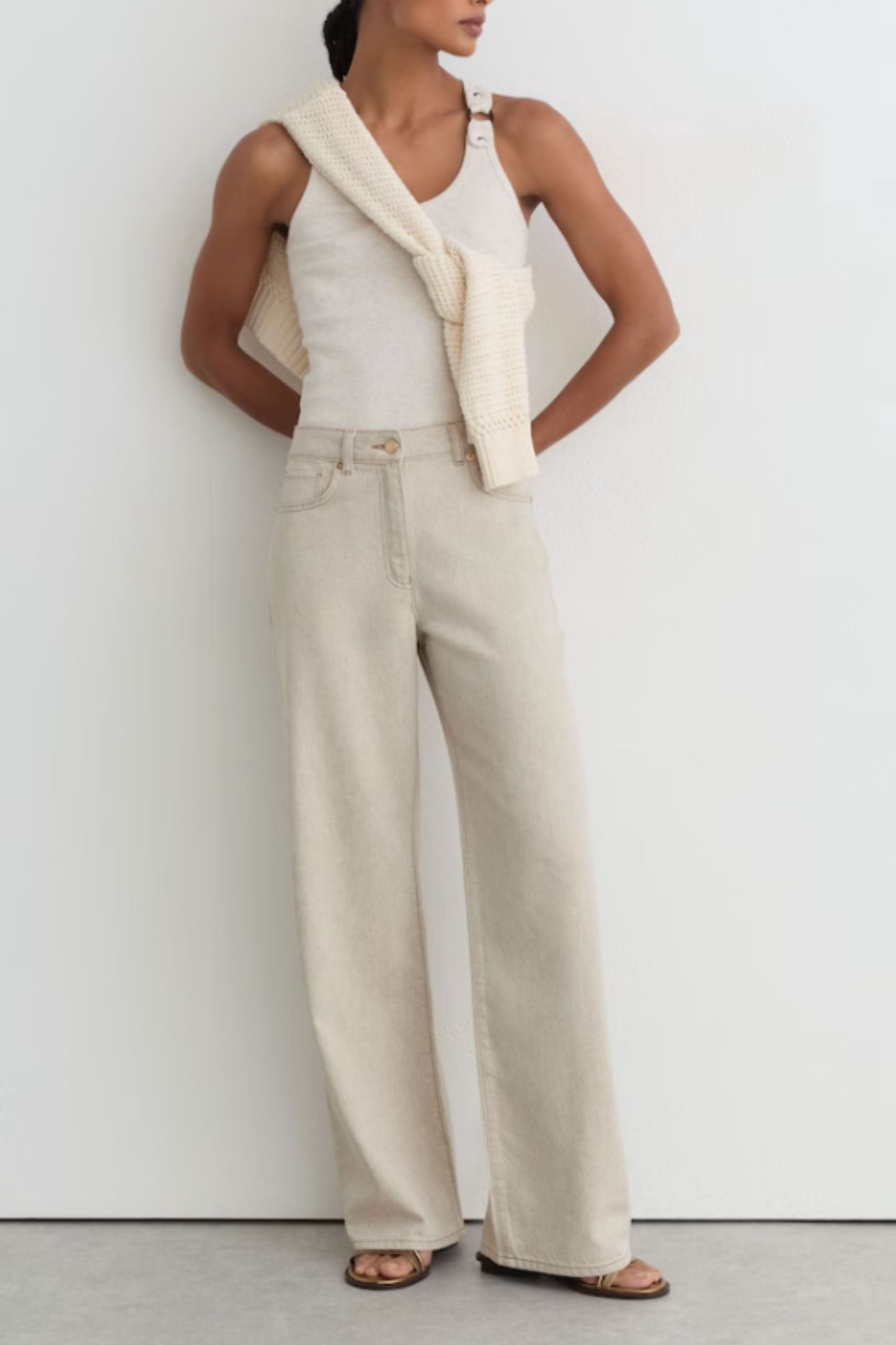 Wide-Leg Jeans with Hemp in Cream