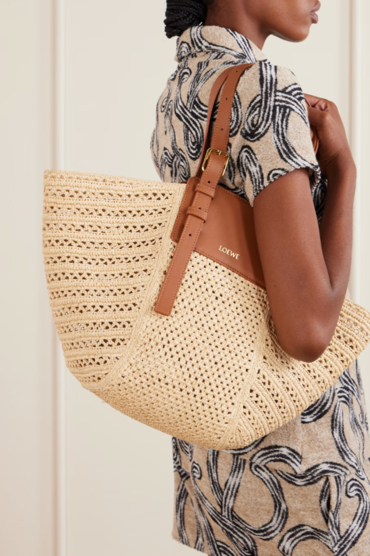 Paula's Ibiza Hammock Cabas Leather-trimmed Raffia Tote