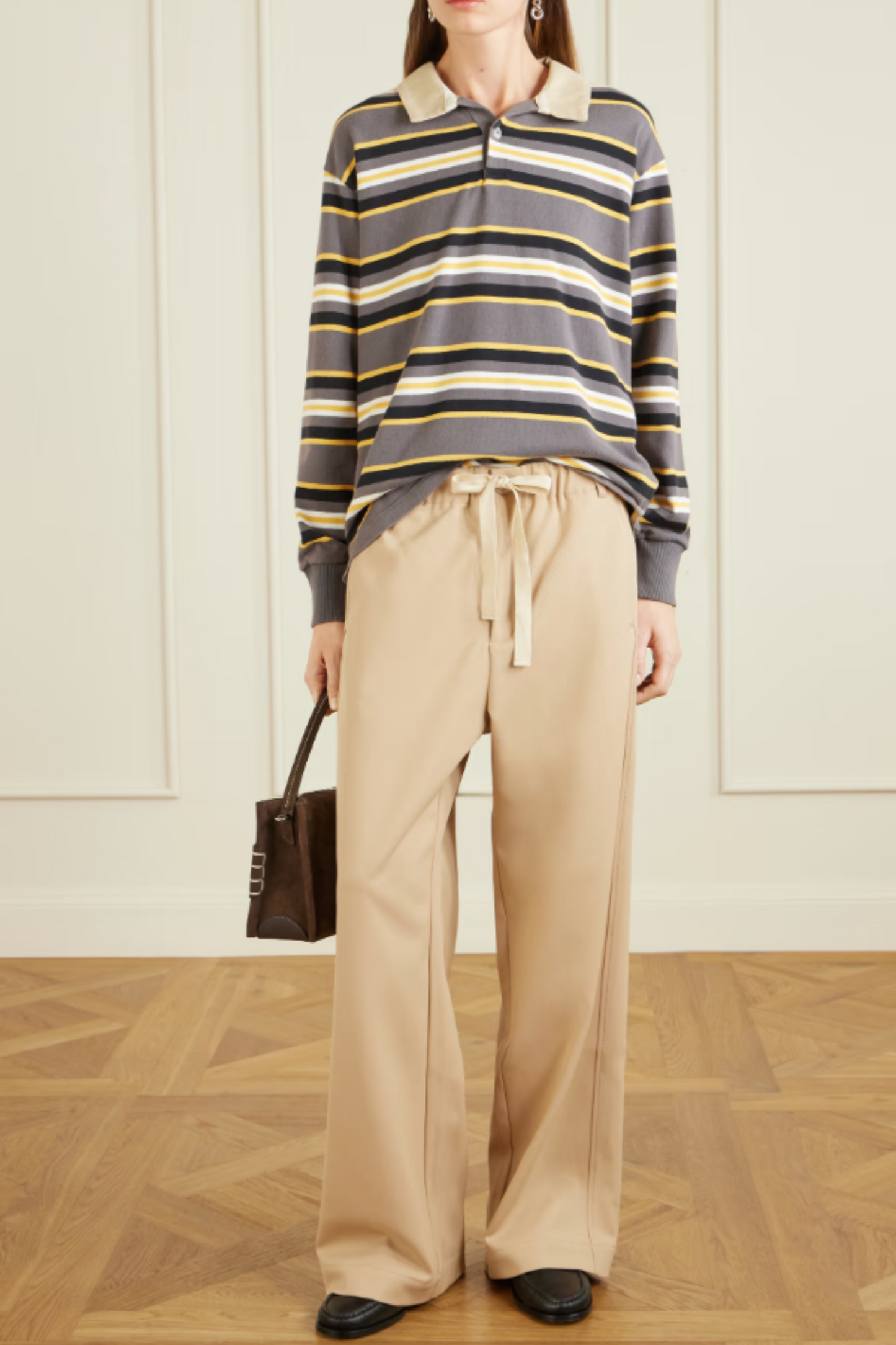 Twill wide-leg pants