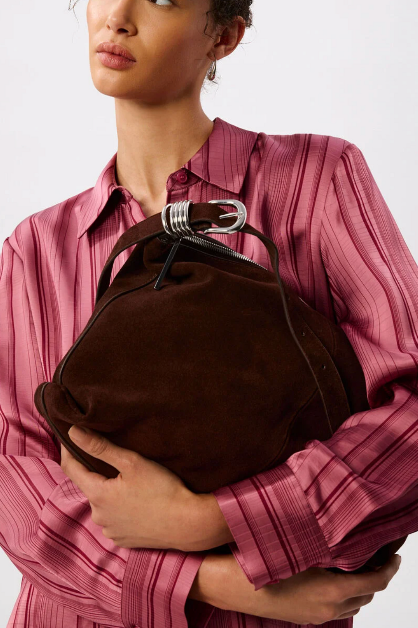 Chocolate Ring Detail Suede Shoulder Bag