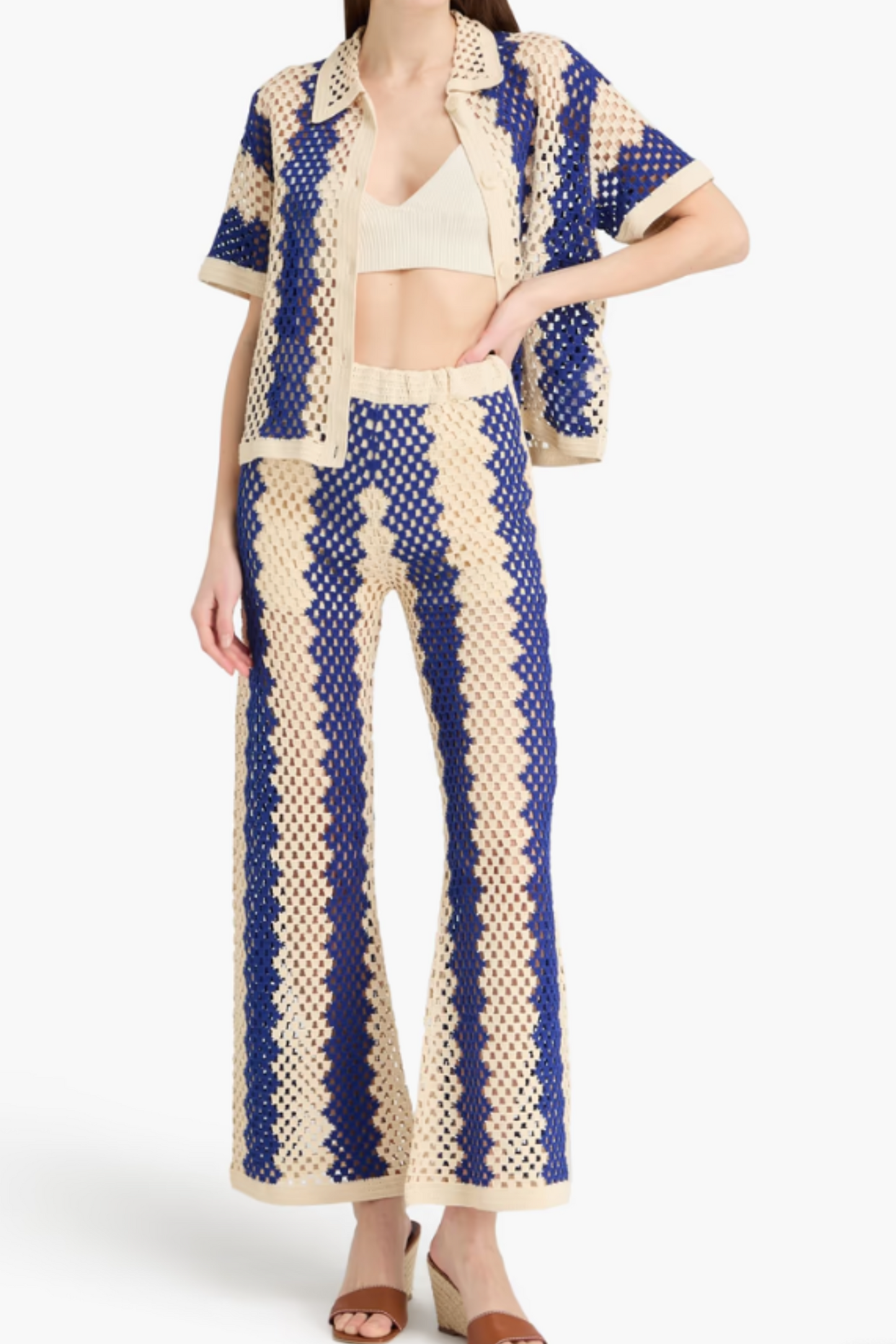 Cotton blend wide leg pants