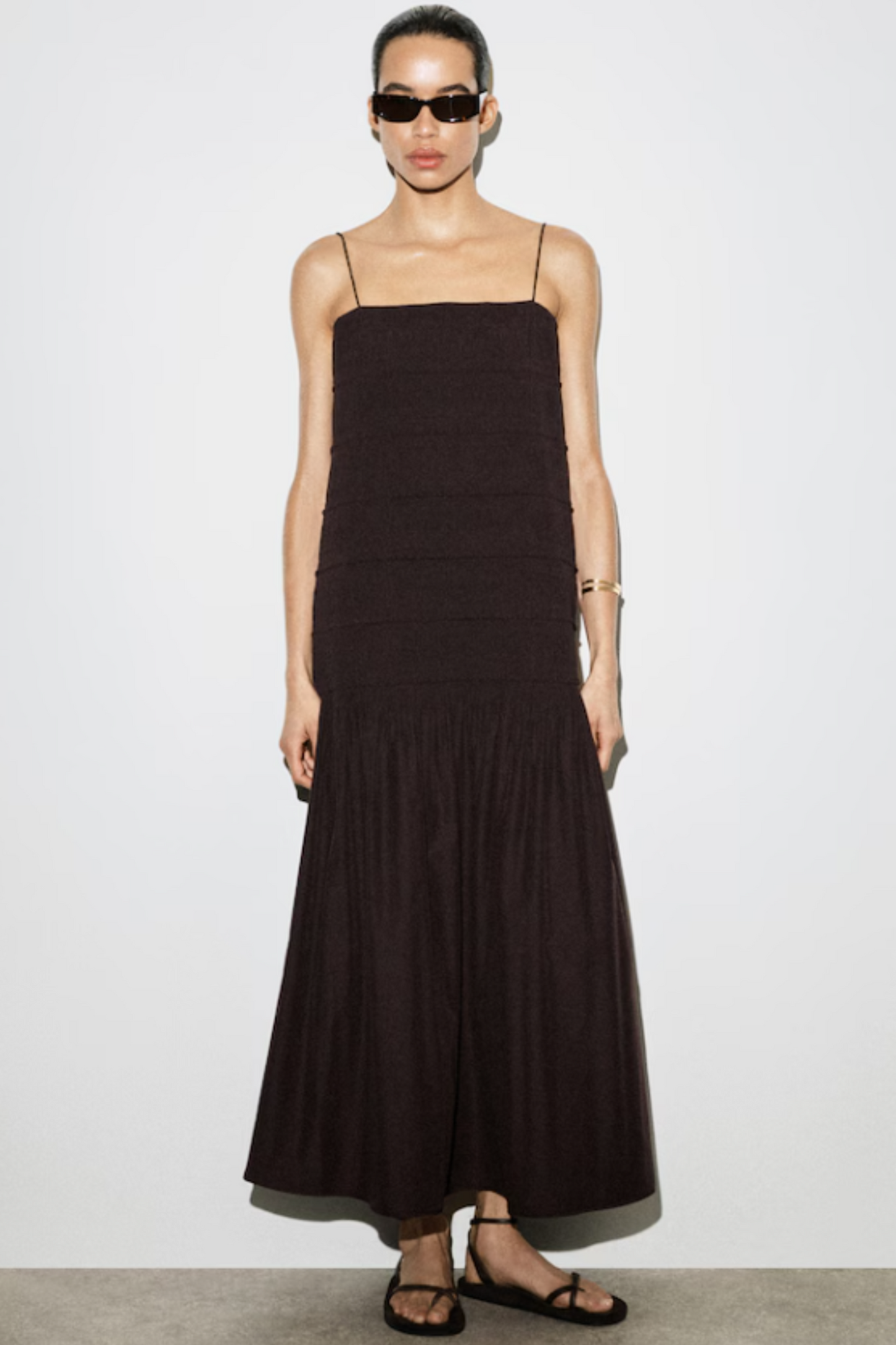 Ruched Dropped-waist Poplin Midi Dress
