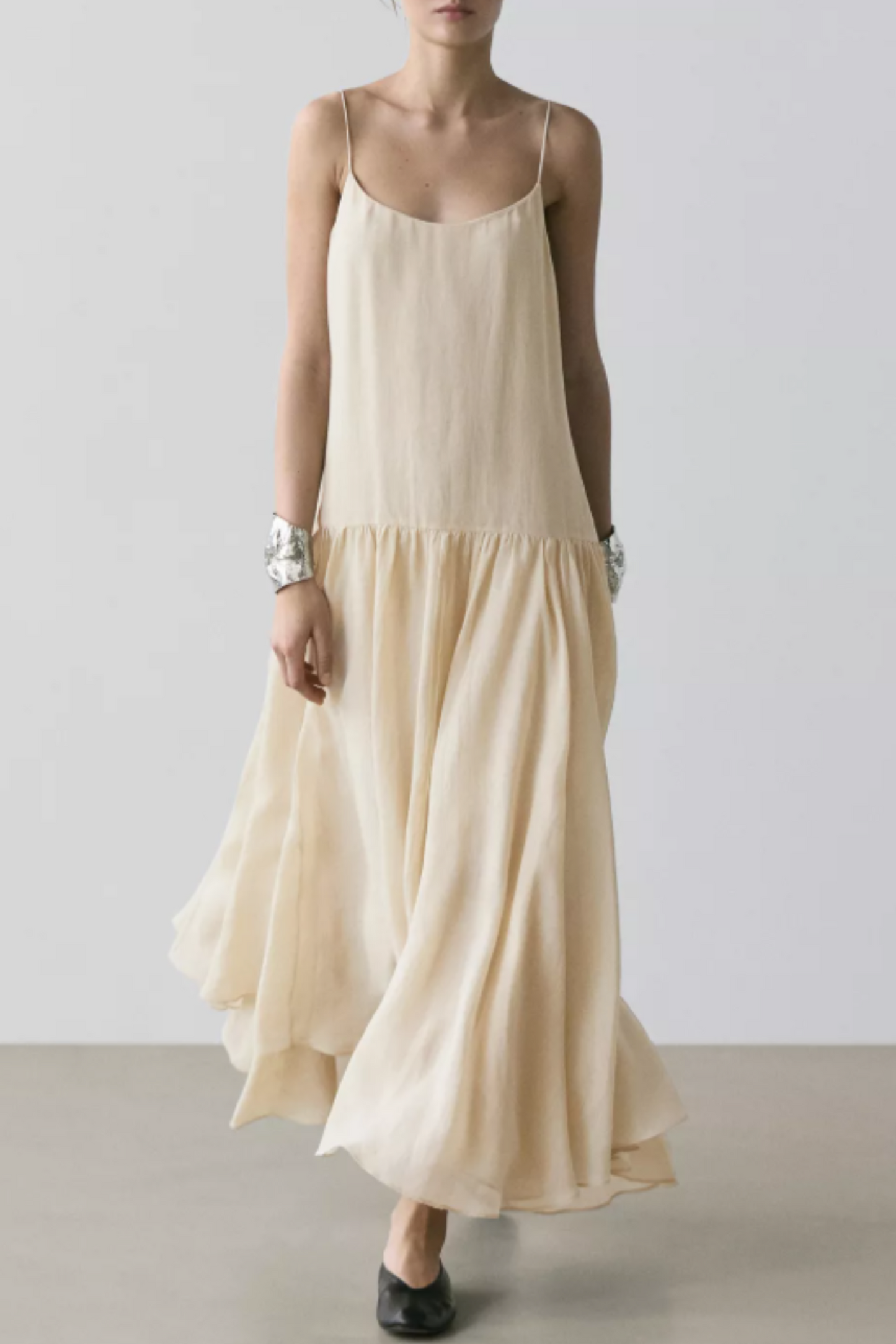 Flowing Midi Dress with Pleated Detail