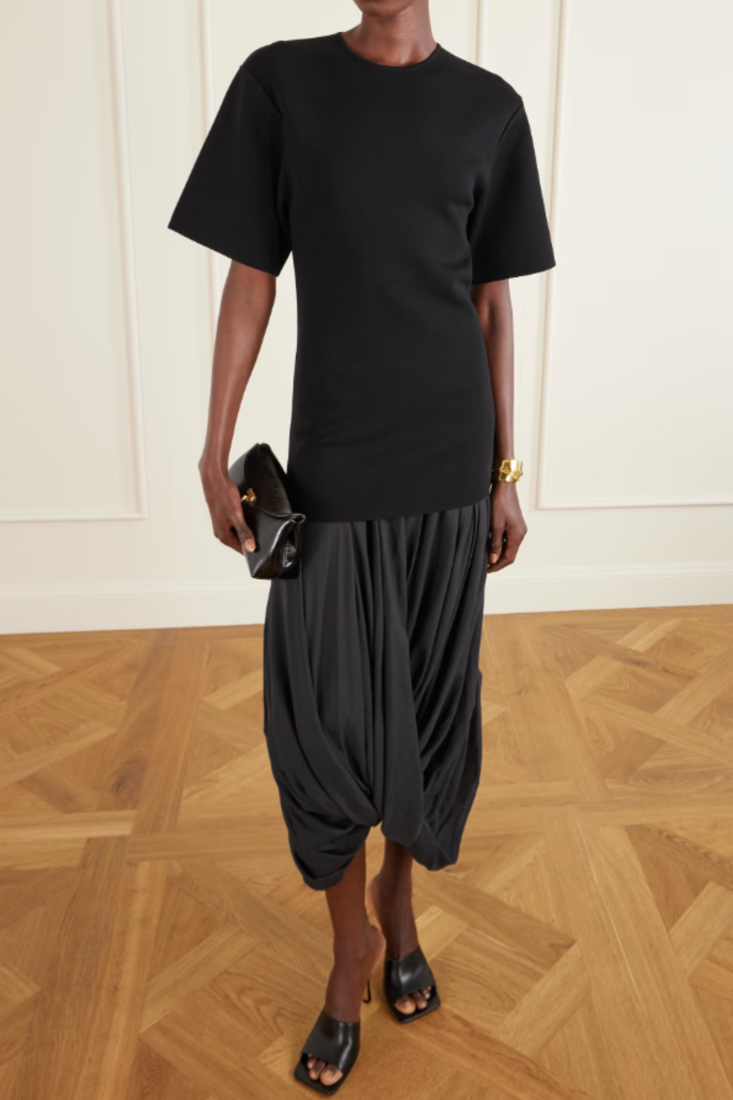 Cocoon Draped Voile-paneled Knitted Midi Dress