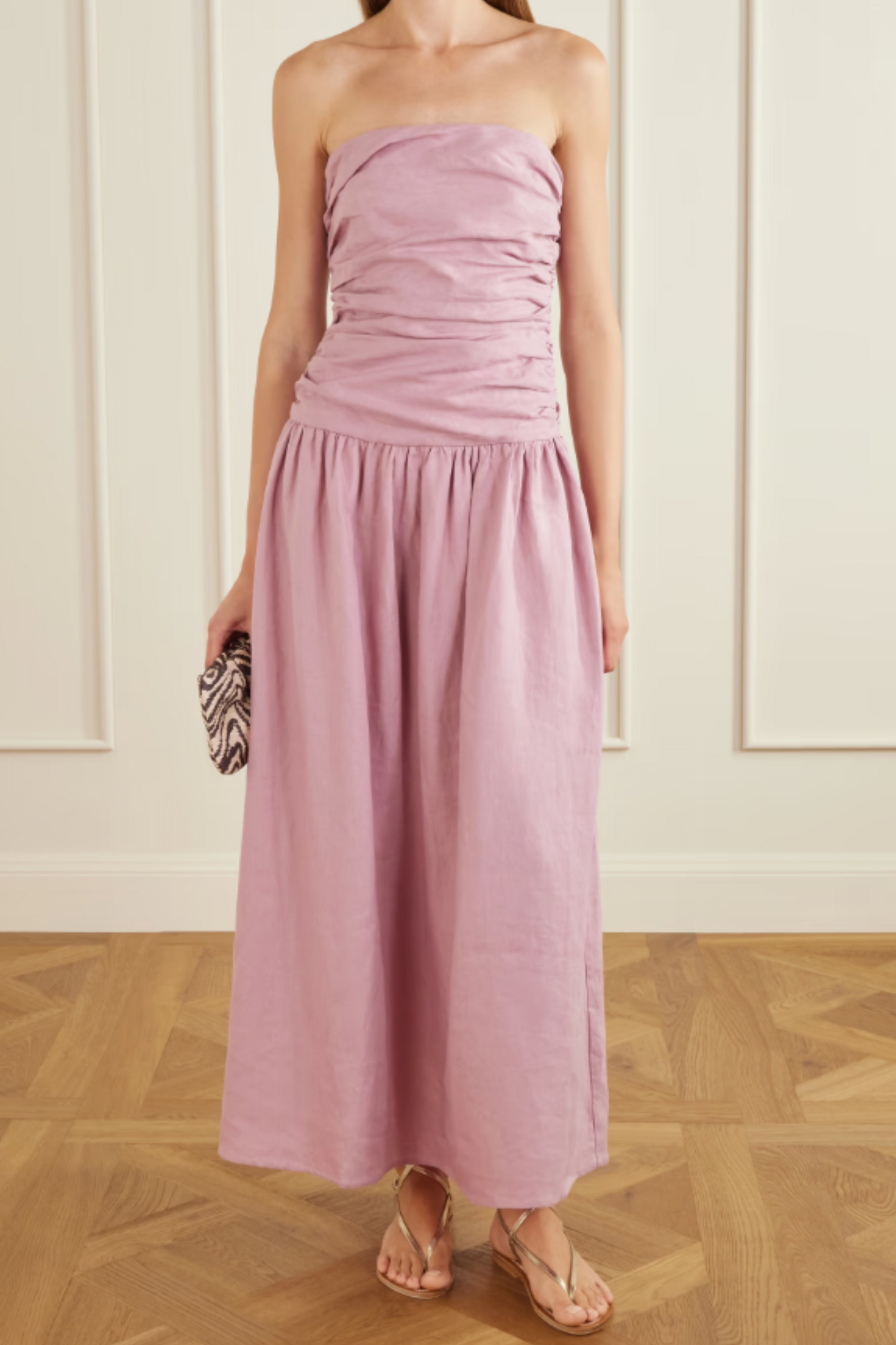 Sacha ruched pleated linen maxi dress