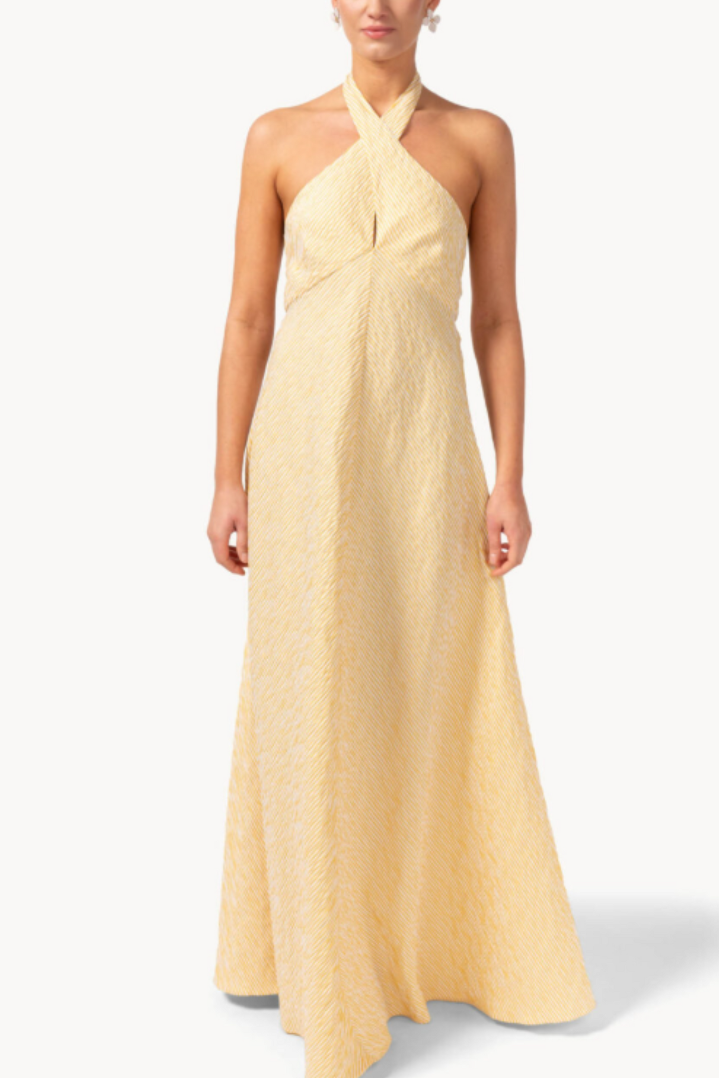 Yellow Striped Stretch Cotton Wrap Dress