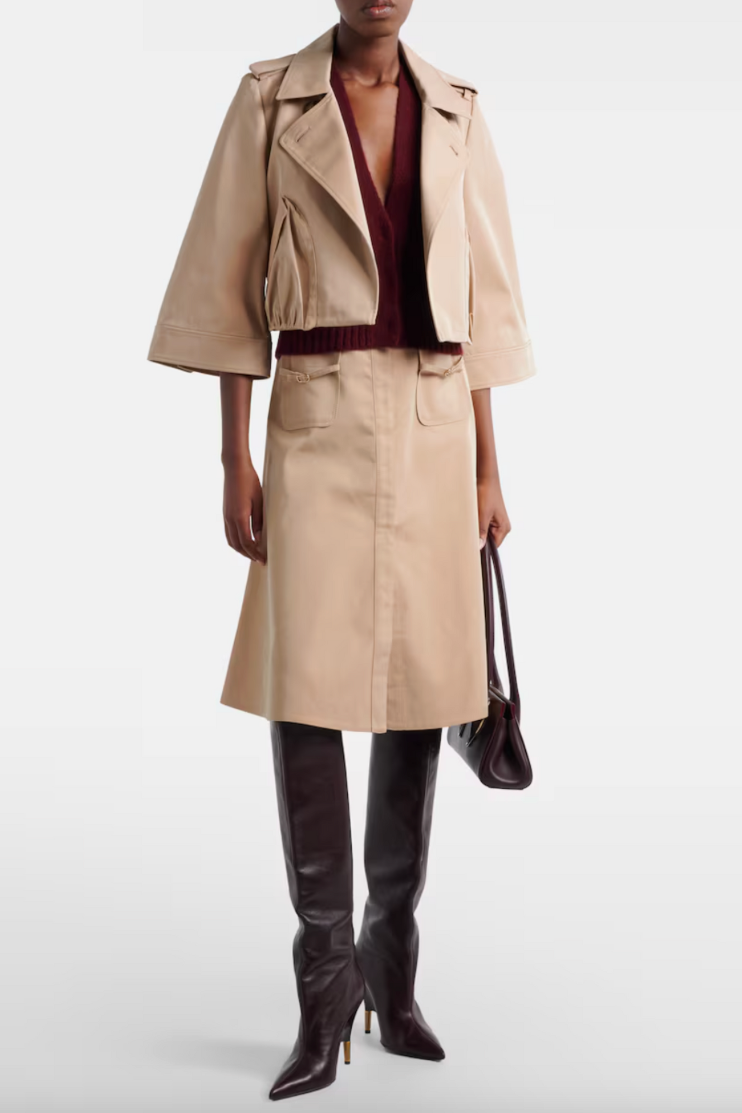 Luxury Layer Belted Cotton-blend Midi Skirt