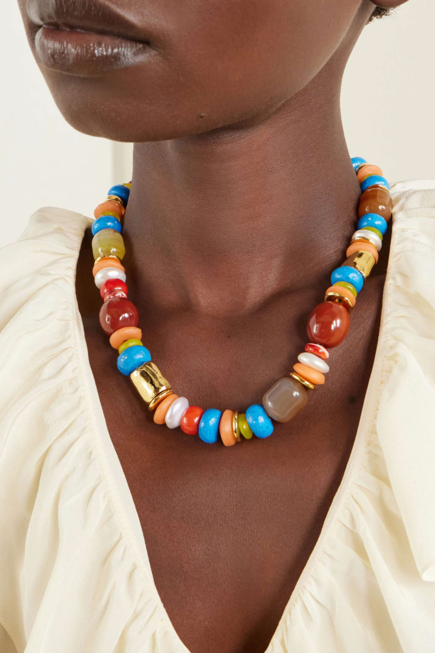 Souvenir Gold-Plated Multi-Stone Beaded Necklace