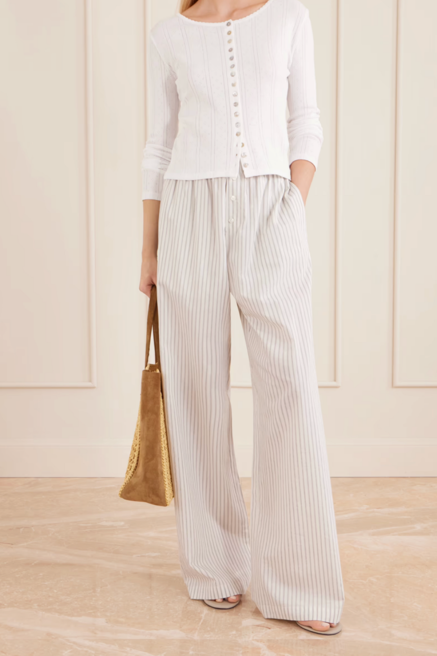Striped Silk and Cotton-blend Wide-leg Pants