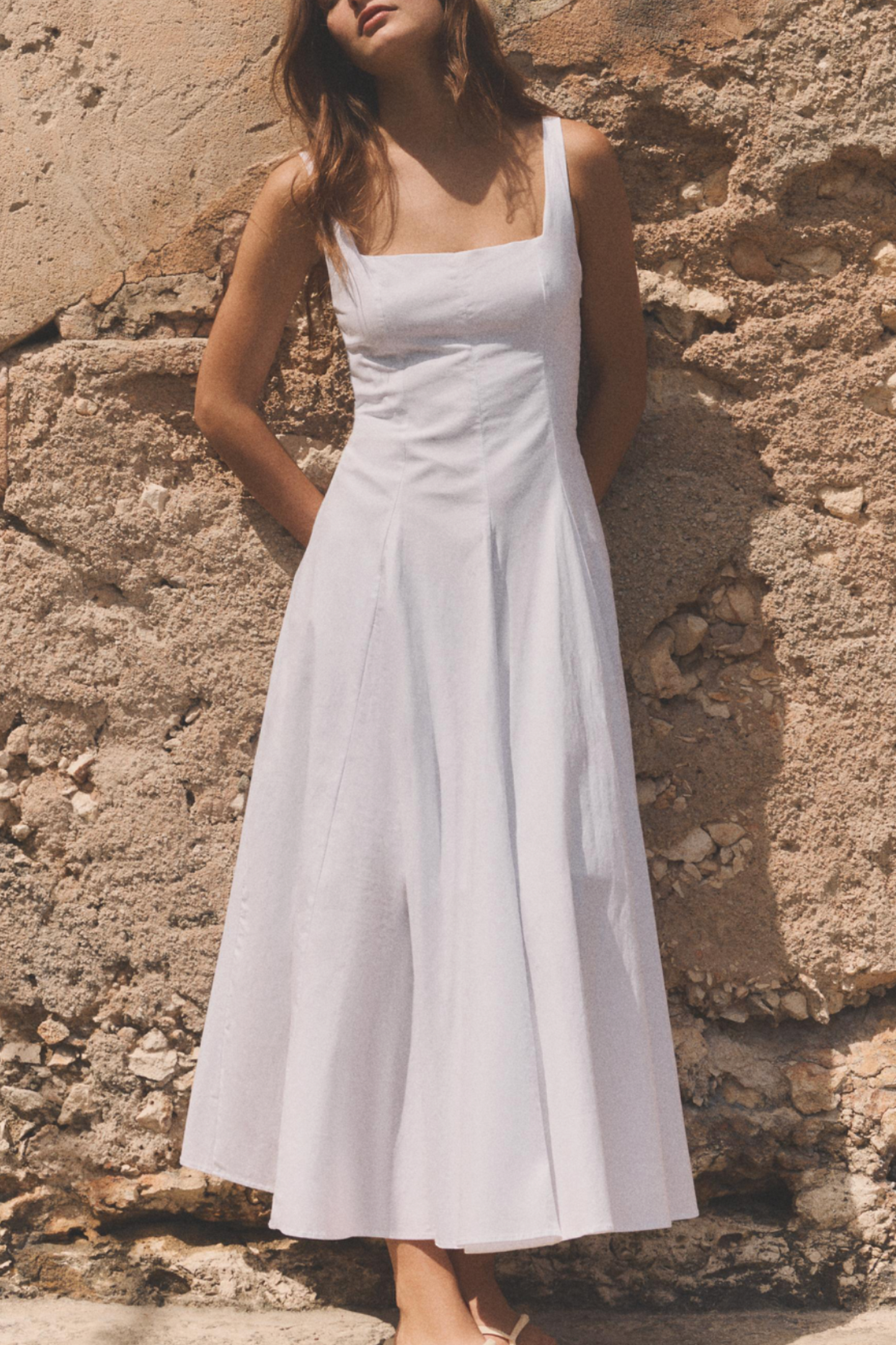 Poplin Godlet Midi Dress