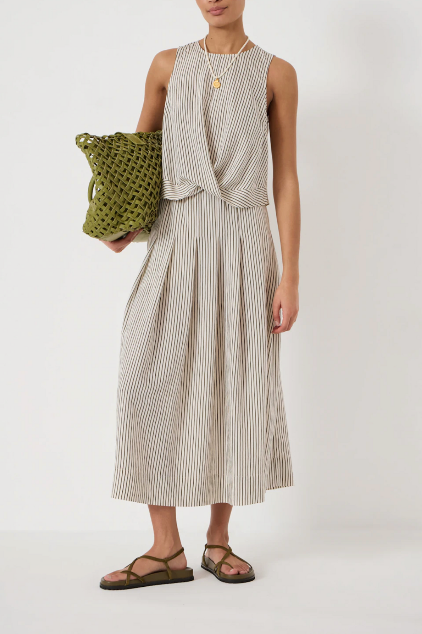Ivy Pleated Stripe Midi Skirt