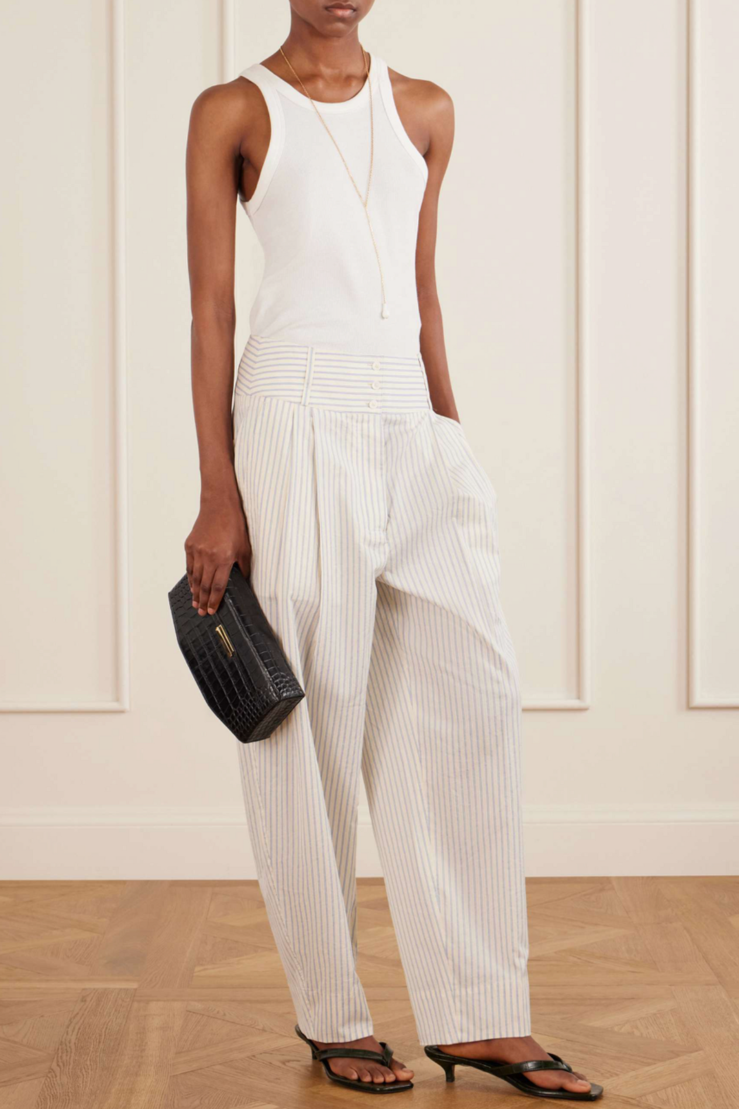 Pleated Striped Cotton And Silk-blend Straight-leg Pants