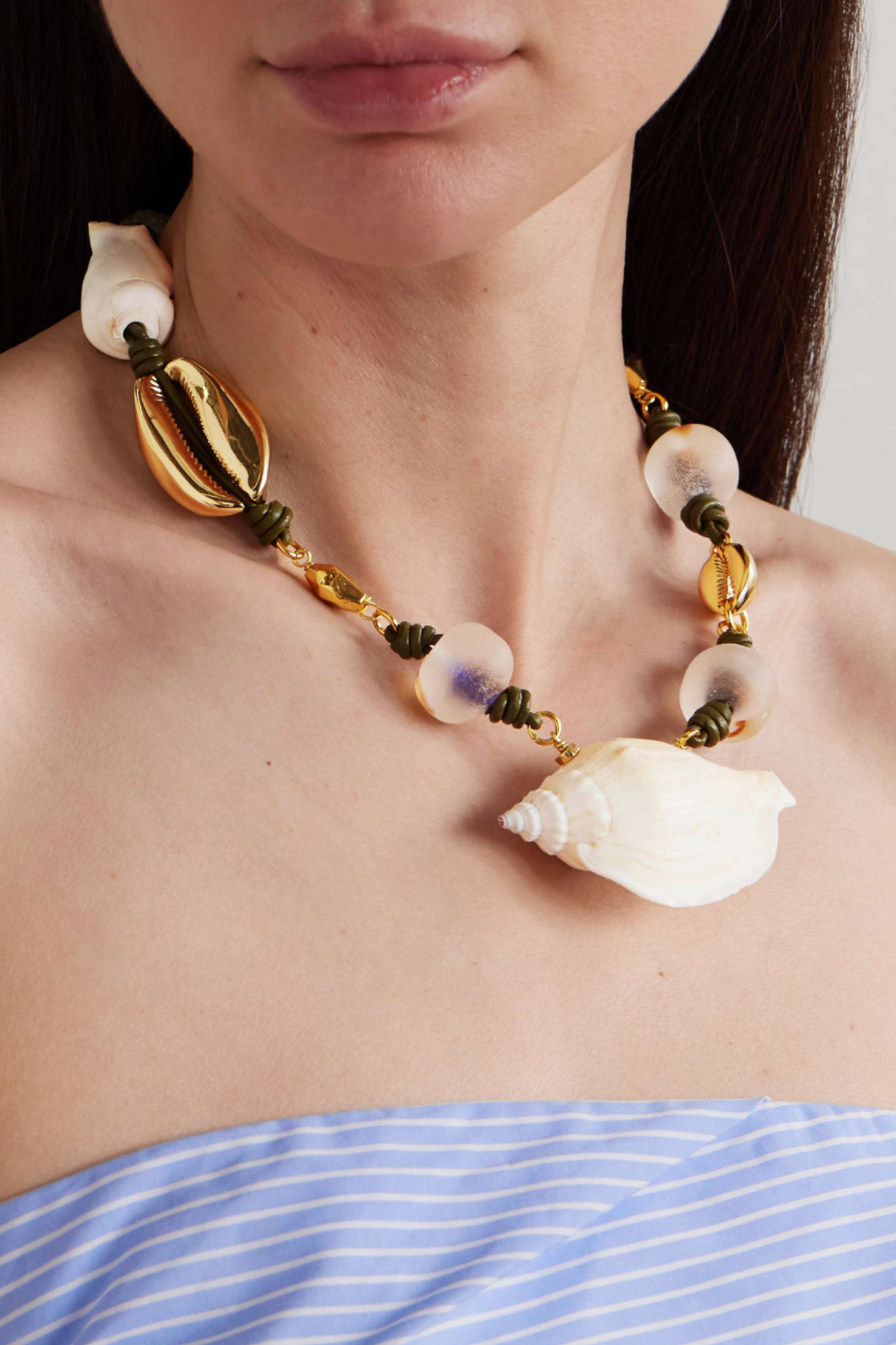 Samsara Gold-plated, Leather And Shell Necklace