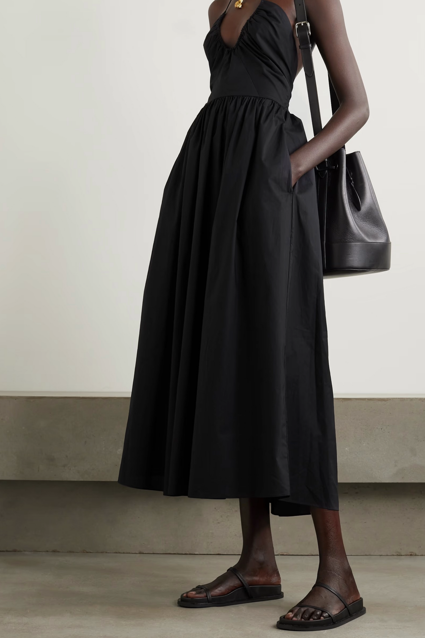 MATTEAU + NET SUSTAIN Gathered Organic Cotton-voile Halterneck Midi Dress