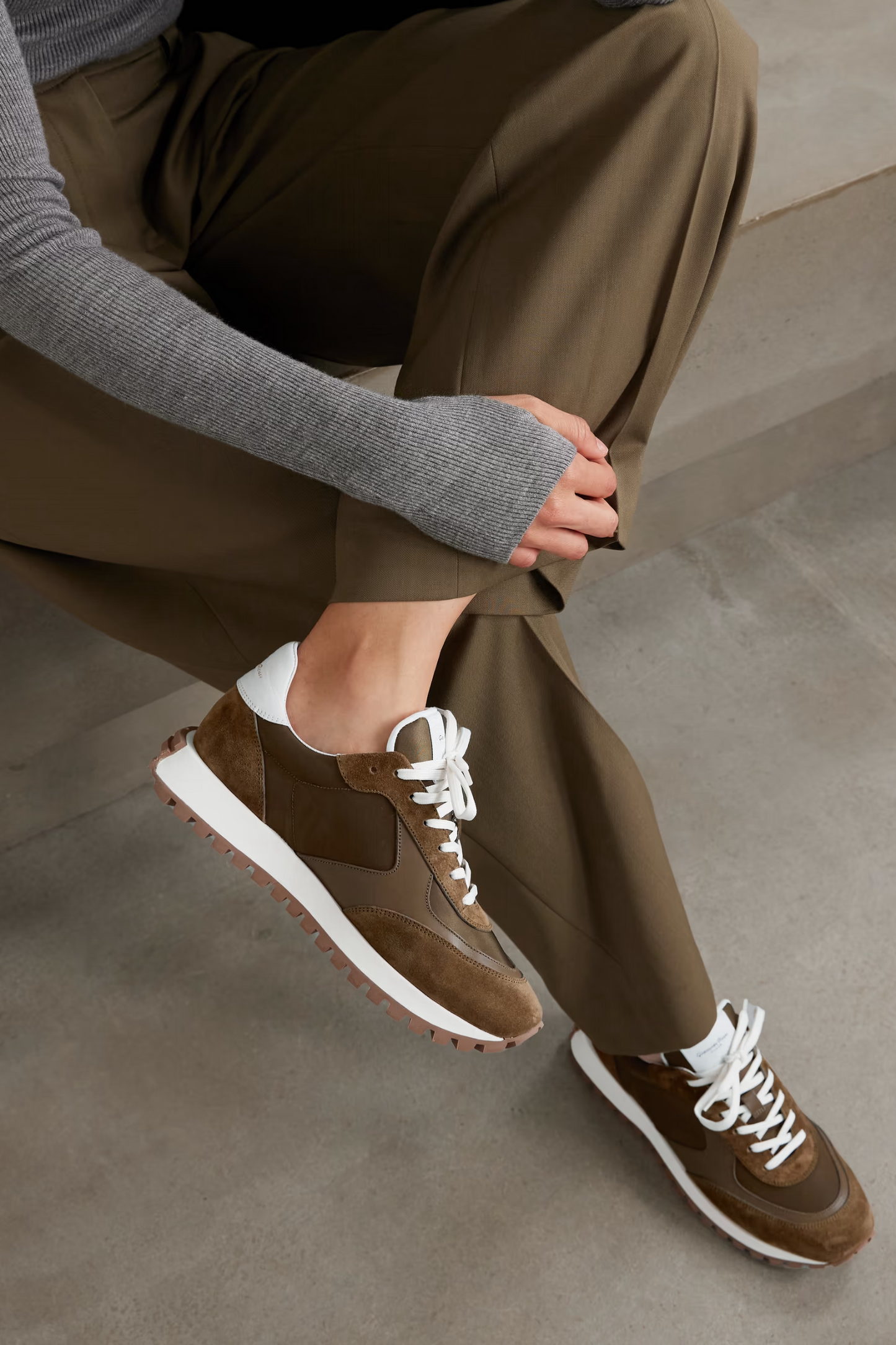 Gravel Suede, Leather and Shell Sneakers